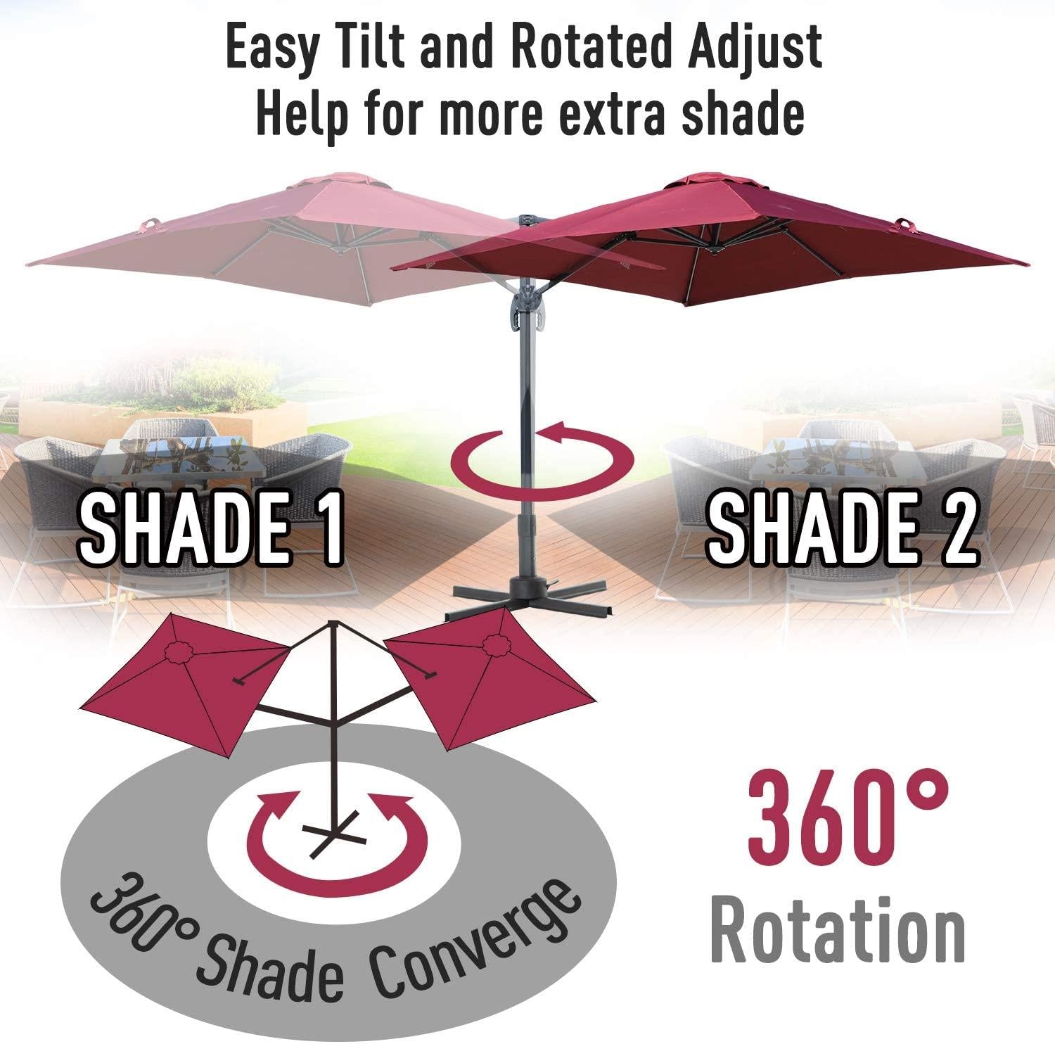 3m Patio Offset Parasol Double Top Square Cantilever Umbrella 360° Rotation Khaki