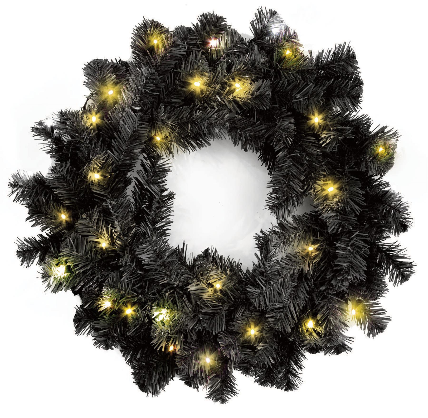 Pre-Lit Imperial Pine Warm White Leds Black Wreath 55Cm