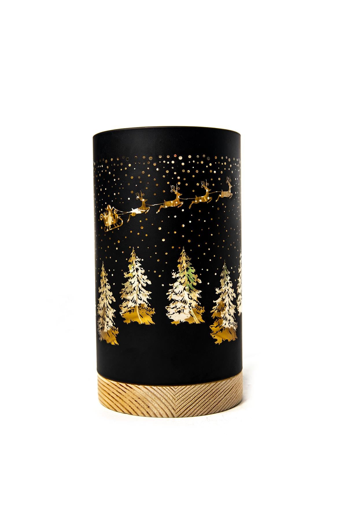 23Cm Christmas Decorated Vase Table Santa Sleigh Scene Black