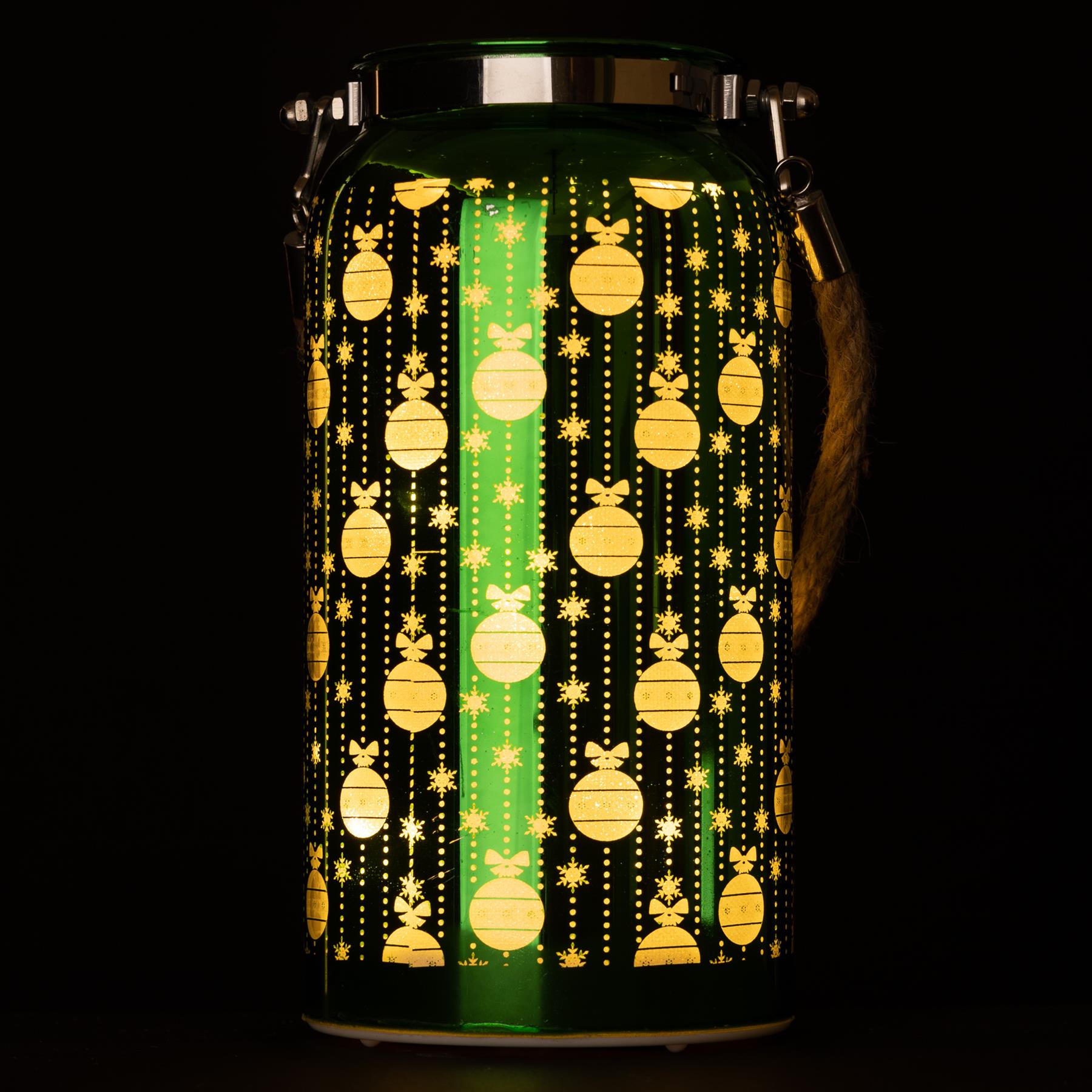 Christmas Decorated Jar Table Baubles Design Green Lantern 20Cm