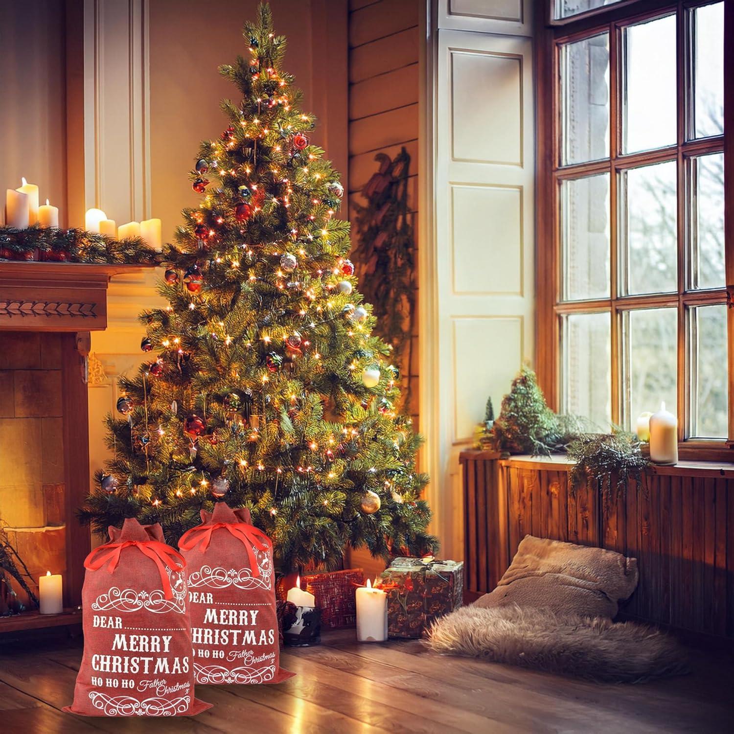 Christmas Sack With Ribbon Stocking Red Gift Bag Santa Costume Accessories 31X42Cm