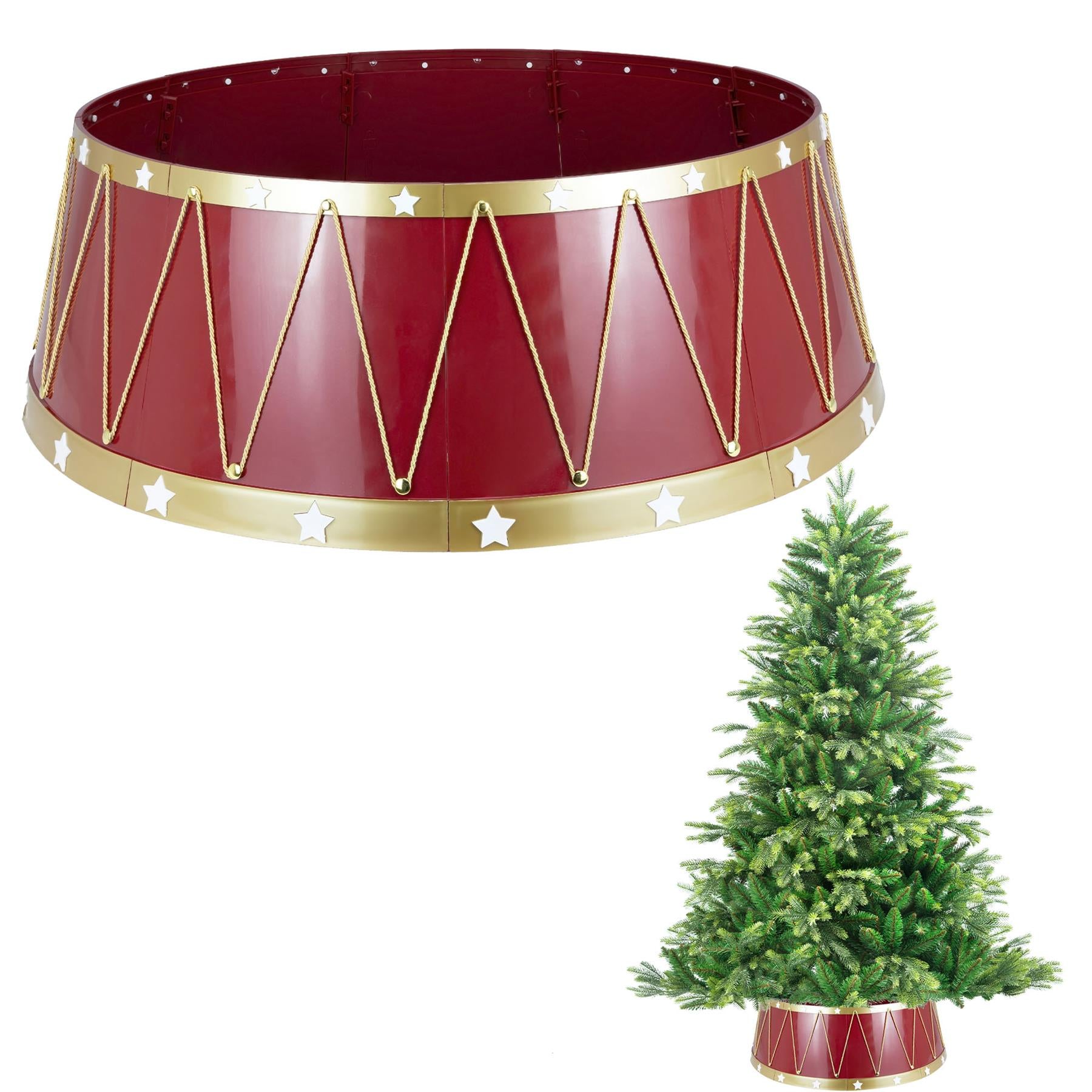 Red Drum Christmas Tree Collar Plastic - Size: Bottom Dia 25.6Inch, Top Dia 21.3Inch,Height 10Inch