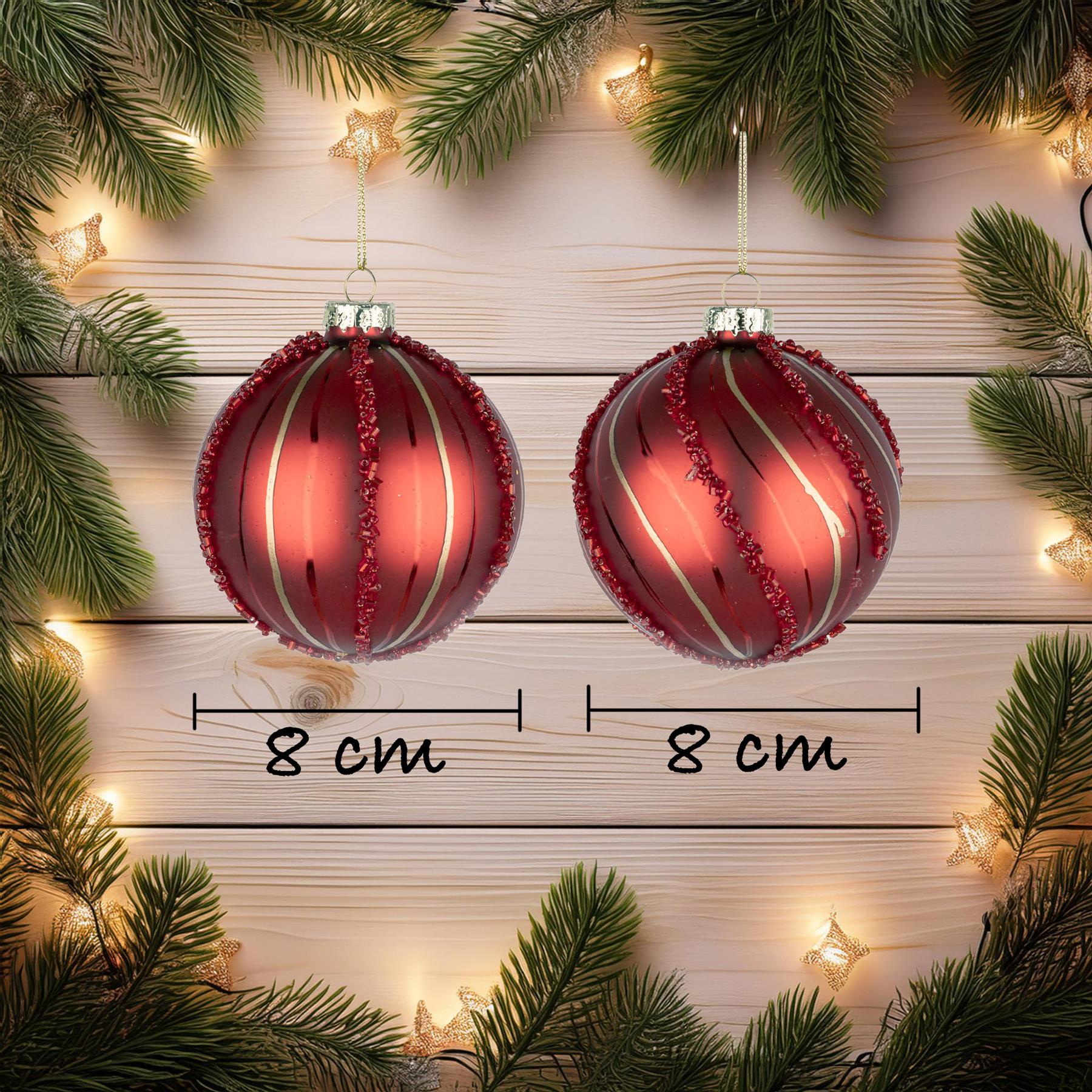 Glass Baubles 12Pcs Set - Red 2 Assorted Design 8Cm