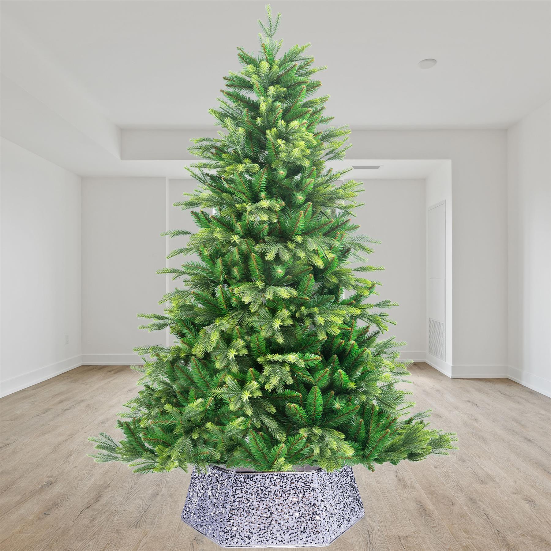Silver Sequin Hexagon Christmas Tree Collar Fabric - Size: Bottom Dia 26.8Inch, Top Dia 20.75Inch,Height 9.8 Inch