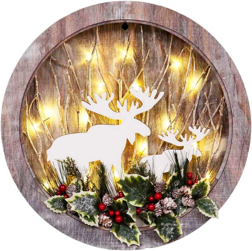 B/O Led Wooden Reindeer Scene - Wreath Shape - D30Xw4.5