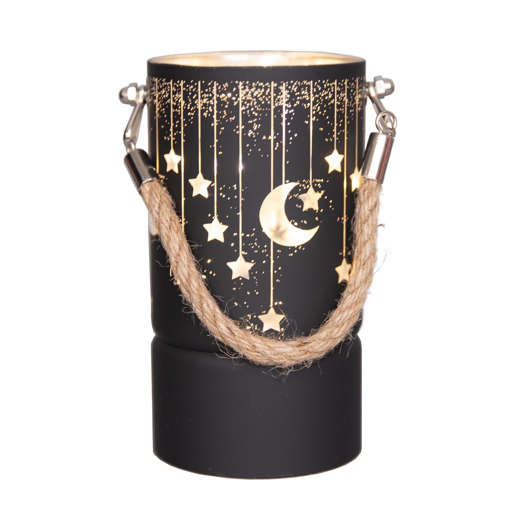 17Cm Christmas Decorated Jar Led Black Glass Vase / Moon / Stars