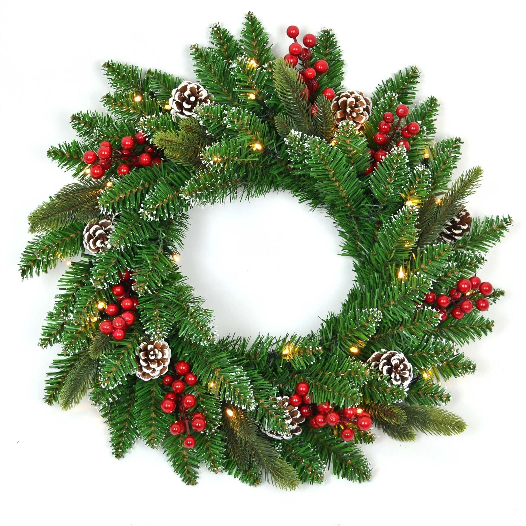 55Cm Pre Lit Decorated Christmas Wreath Decorations Xmas Home Decor Light Up