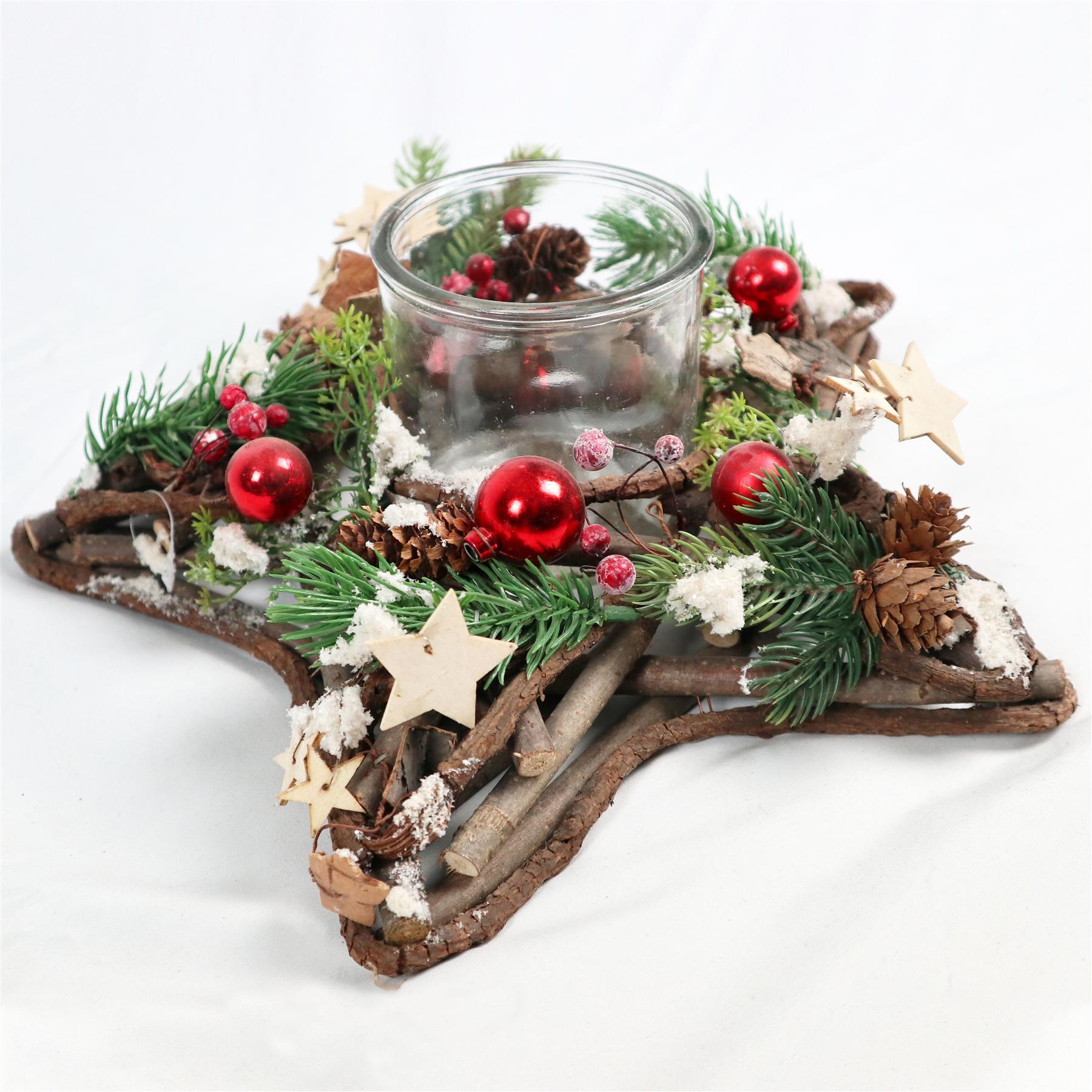Wooden Star Candle Holder 34Cm