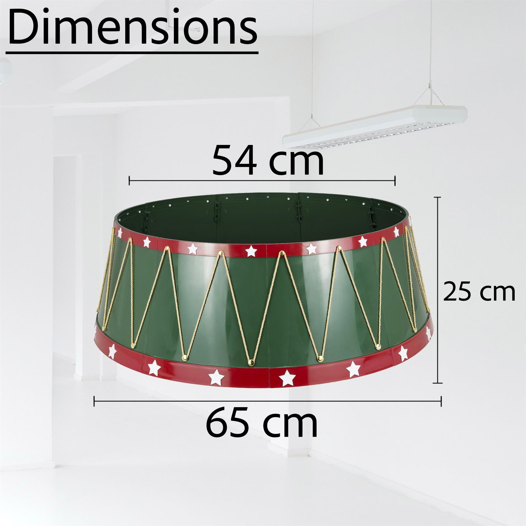 Green Drum Christmas Tree Collar Plastic - Size: Bottom Dia 25.6Inch, Top Dia 21.3Inch,Height 10Inch
