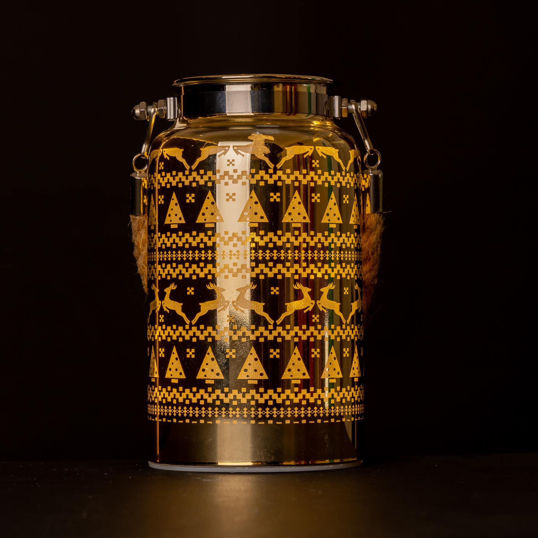 16Cm Christmas Decorated Jar Table Skandi Design Gold Lantern