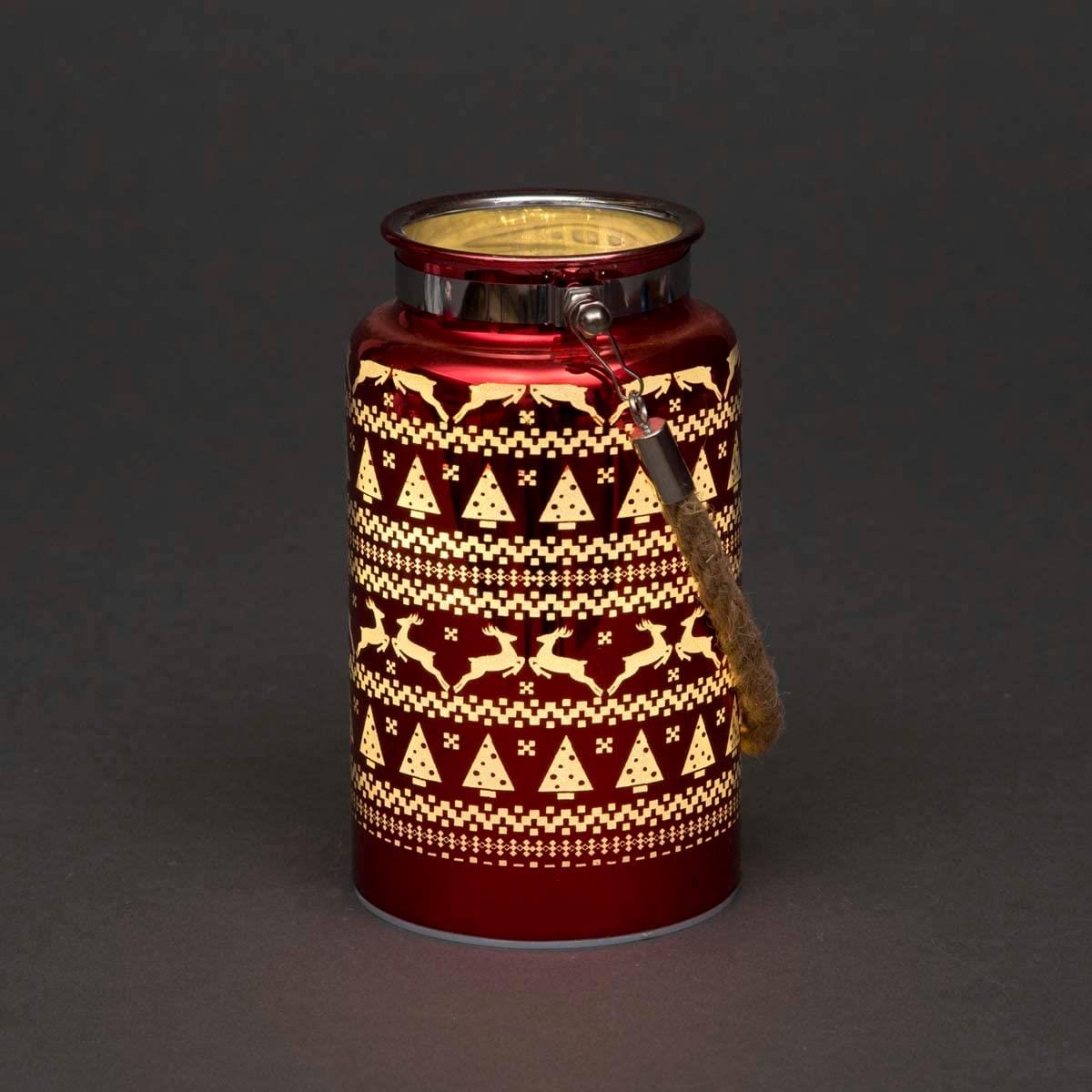 16Cm Christmas Decorated Jar Table Skandi Design Red Lantern