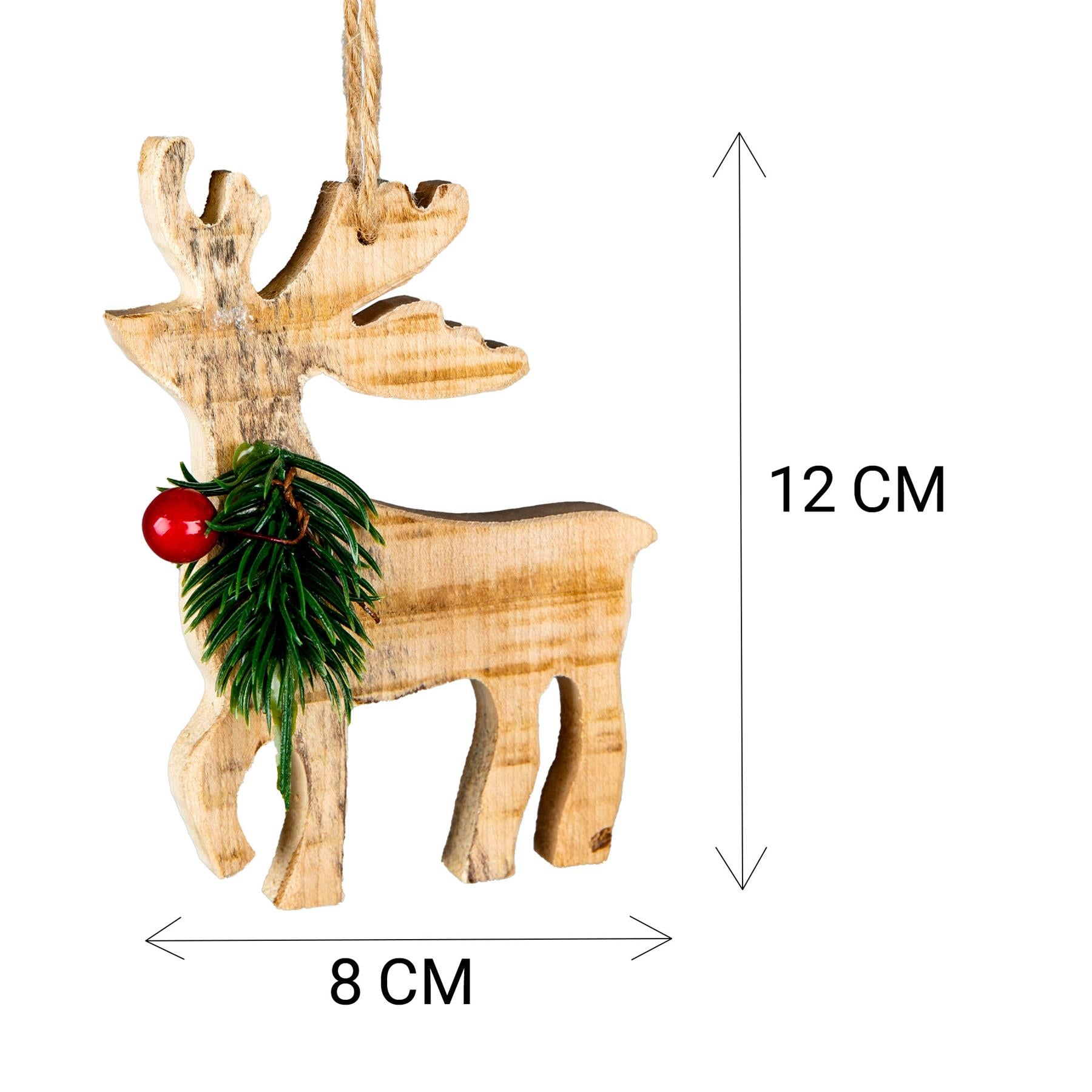 4Pcs Wooden Craft Assorted Shapes - Heart,Tree,Star,Reindeer- Christmas Tree Hanging Decorations