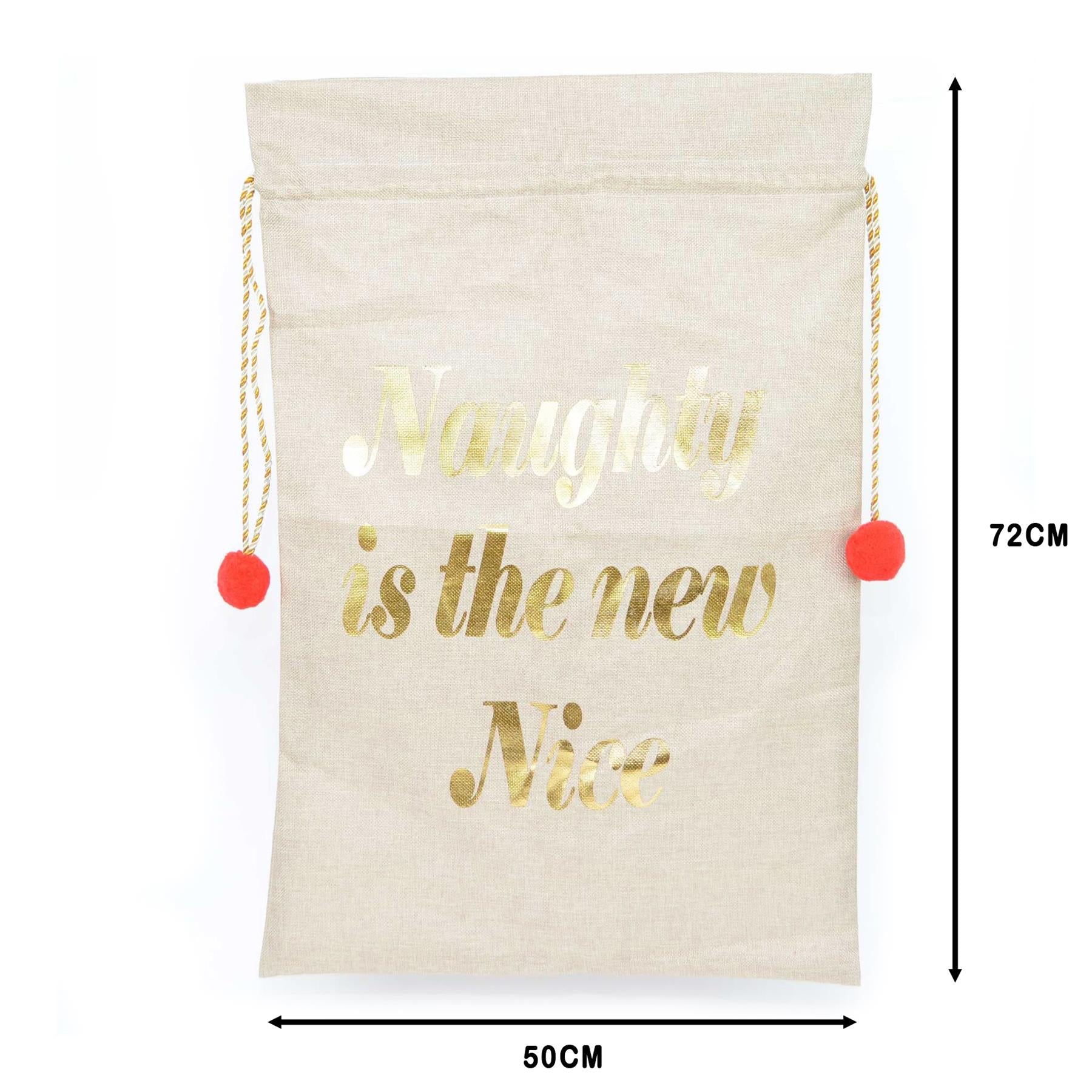 1 Pcs Santa Sack Naughty Is The New Nice Christmas Accessories Brown Bag 72X50Cm