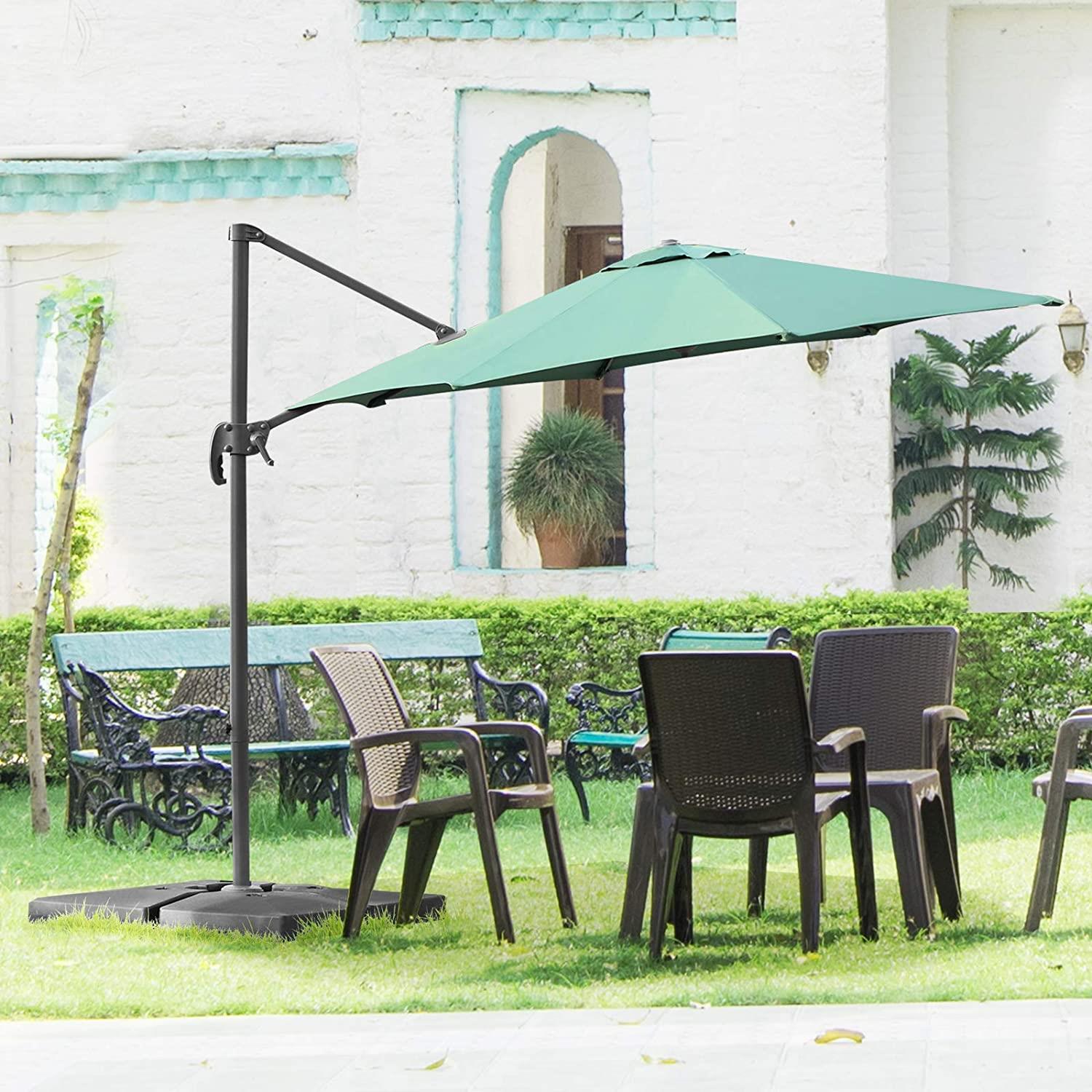 3m Patio Offset Parasol Cantilever Umbrella 360° Rotation Green