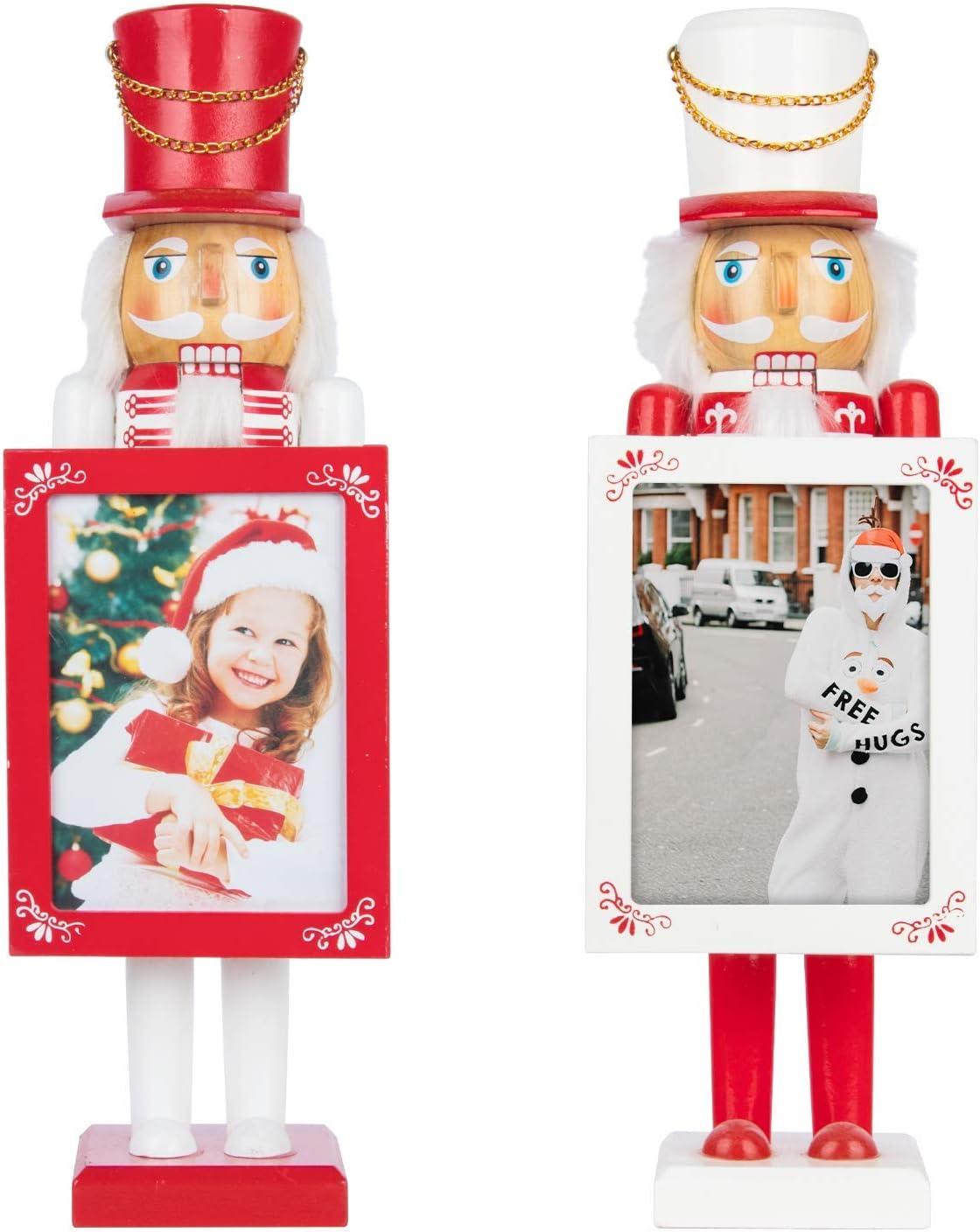 Wooden Nutcrackers Figures Photo Holders Christmas Ornament 2Pcs Set 38Cm