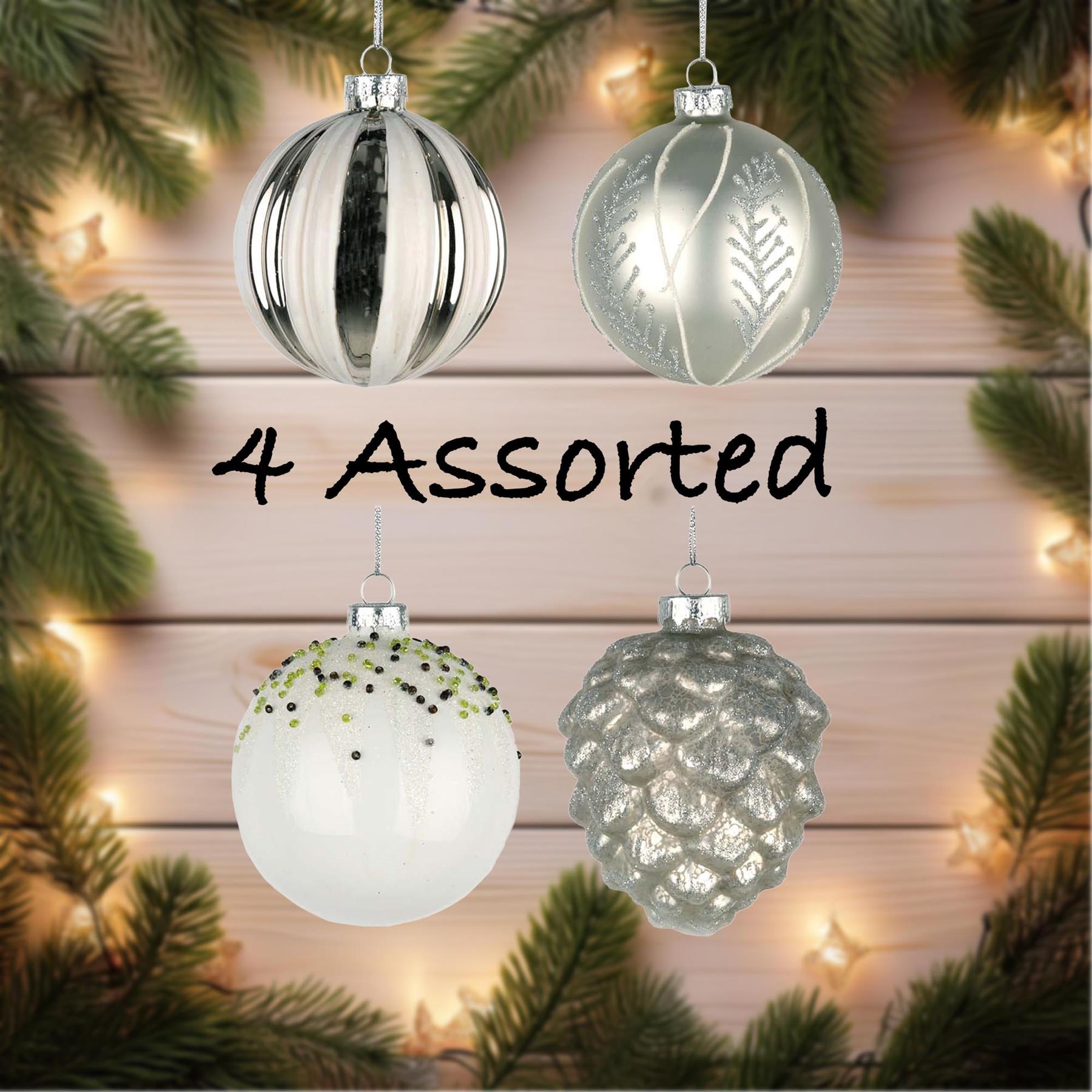 Glass Baubles 12Pcs Set - 4 Assorted Design 8Cm