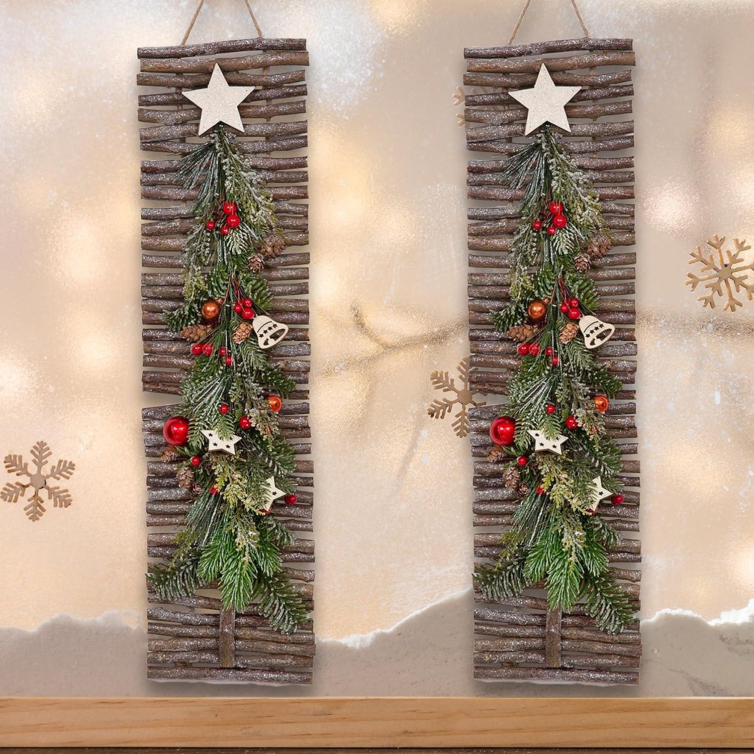 Twig Wall Hanging Christmas Tree Decoration - W16Xh60Cm