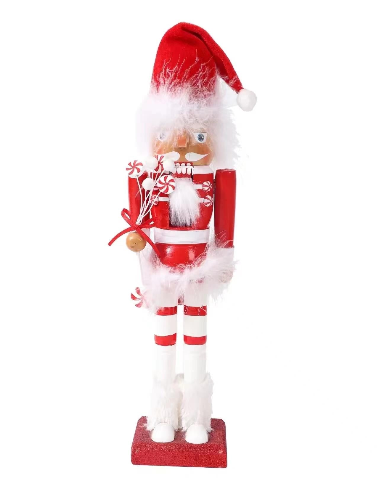 Red & White Santa Candy Cane Nutcrackers - 3Pcs Set - Christmas Home Decoration 38Cm