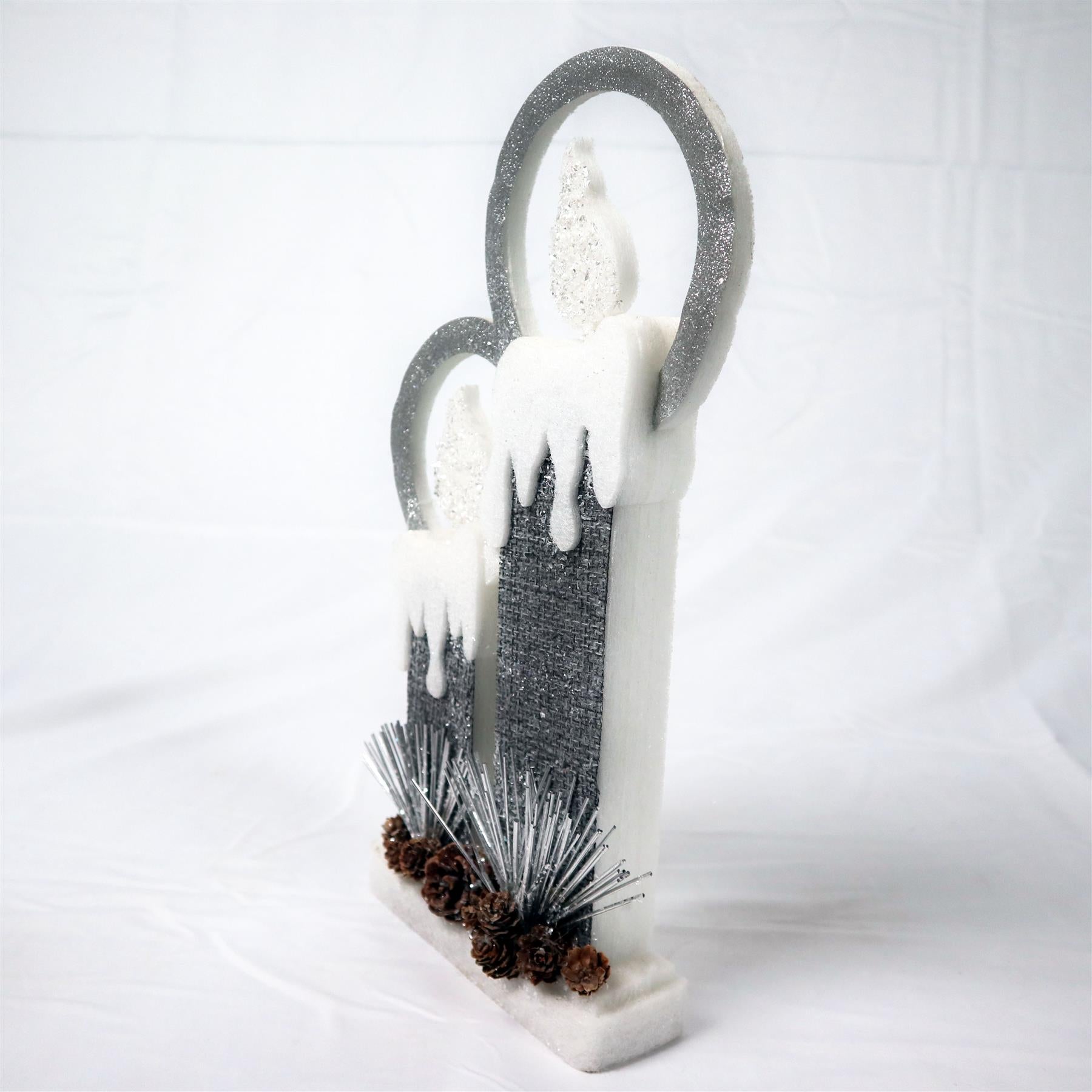Led Silver Foam Twin Candle-51Cm, 2 Leds