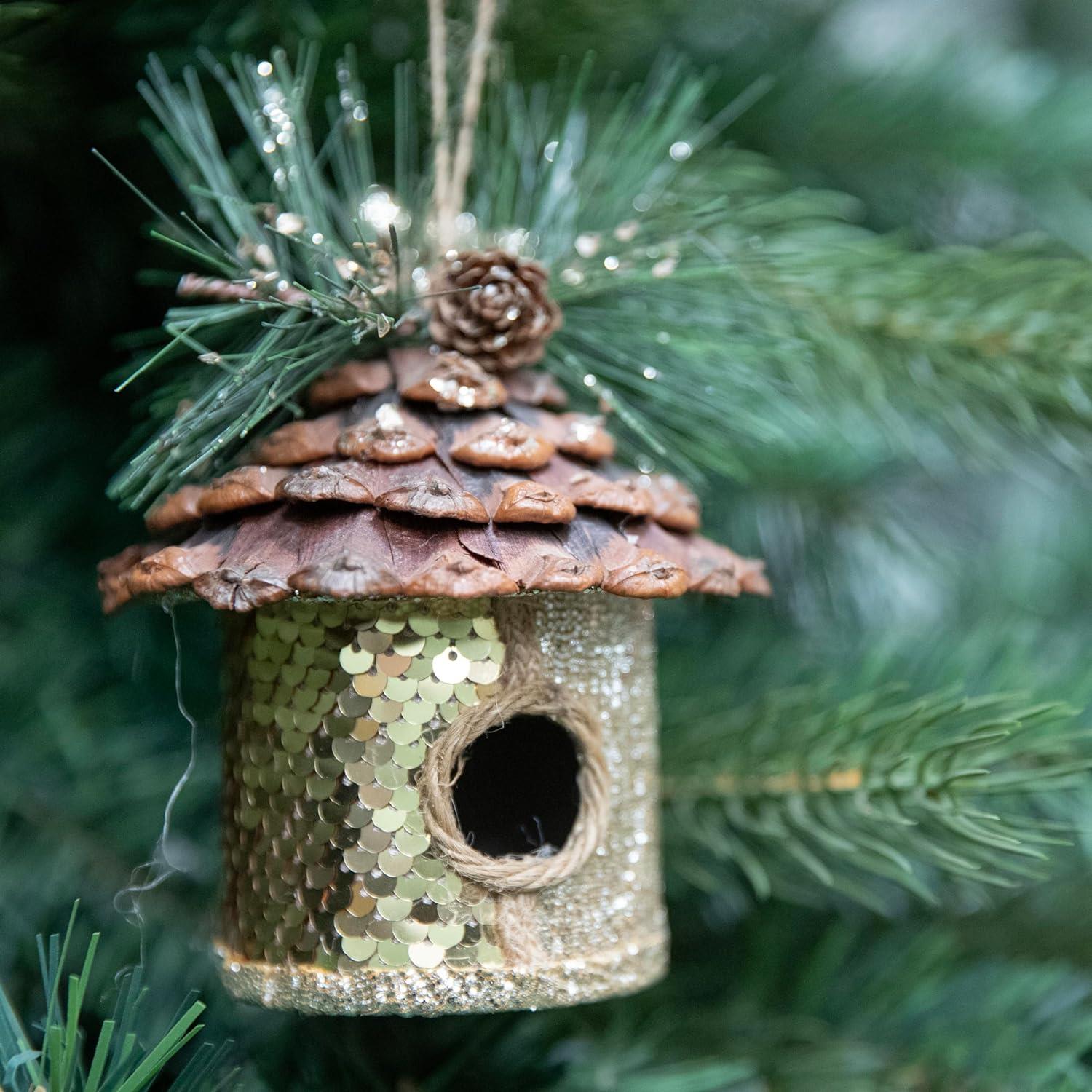 Gold Birdhouse 10X11Cm - 3Pcs Christmas Hanging Decorations