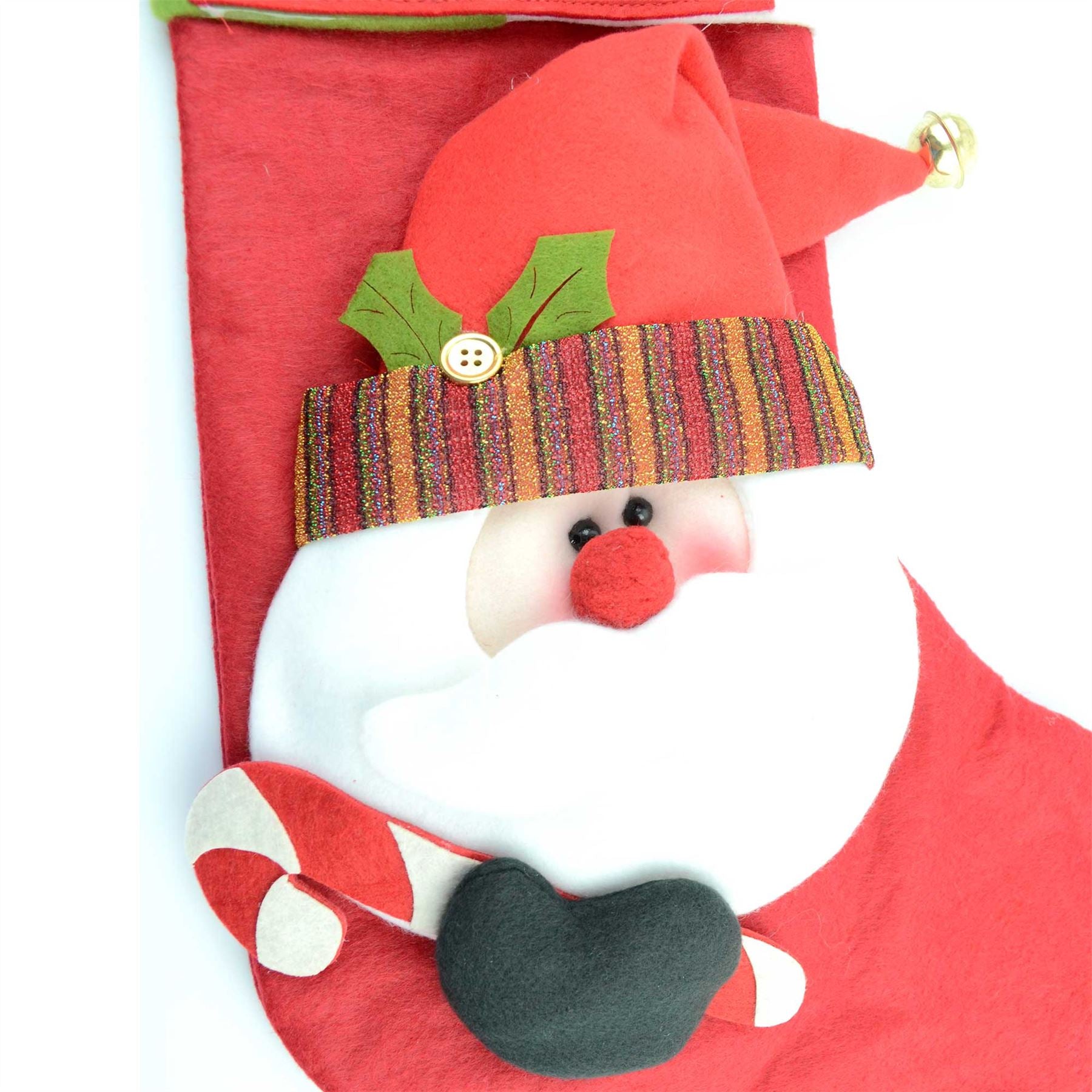 Personalised Luxury 3D Stocking Santa Face And Bell With Photo Pocket Christmas