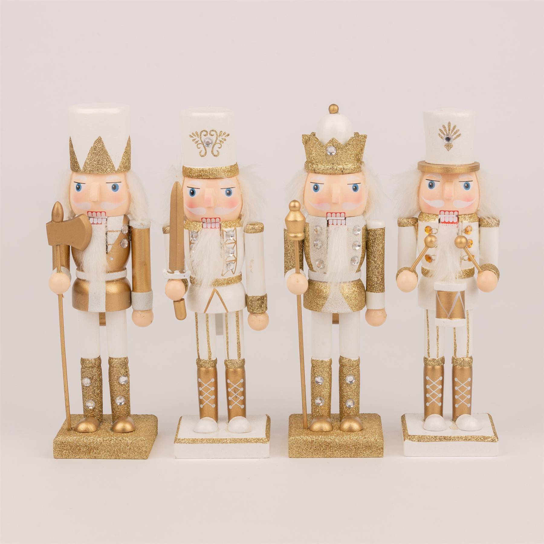 Gold & White Wooden Nutcrackers - 4Pcs Set - Christmas Home Decoration 25Cm