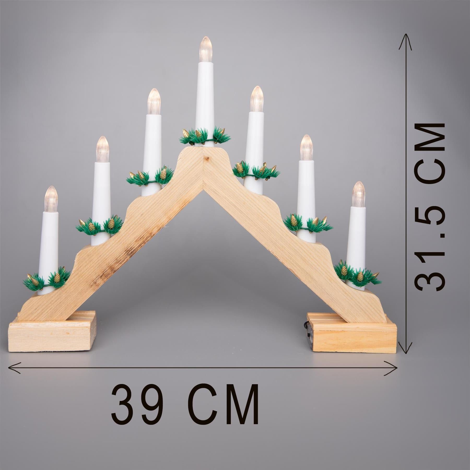 Battery Operated Wooden Natural Candle Bridge - H32Xw39Xd4.5Cm