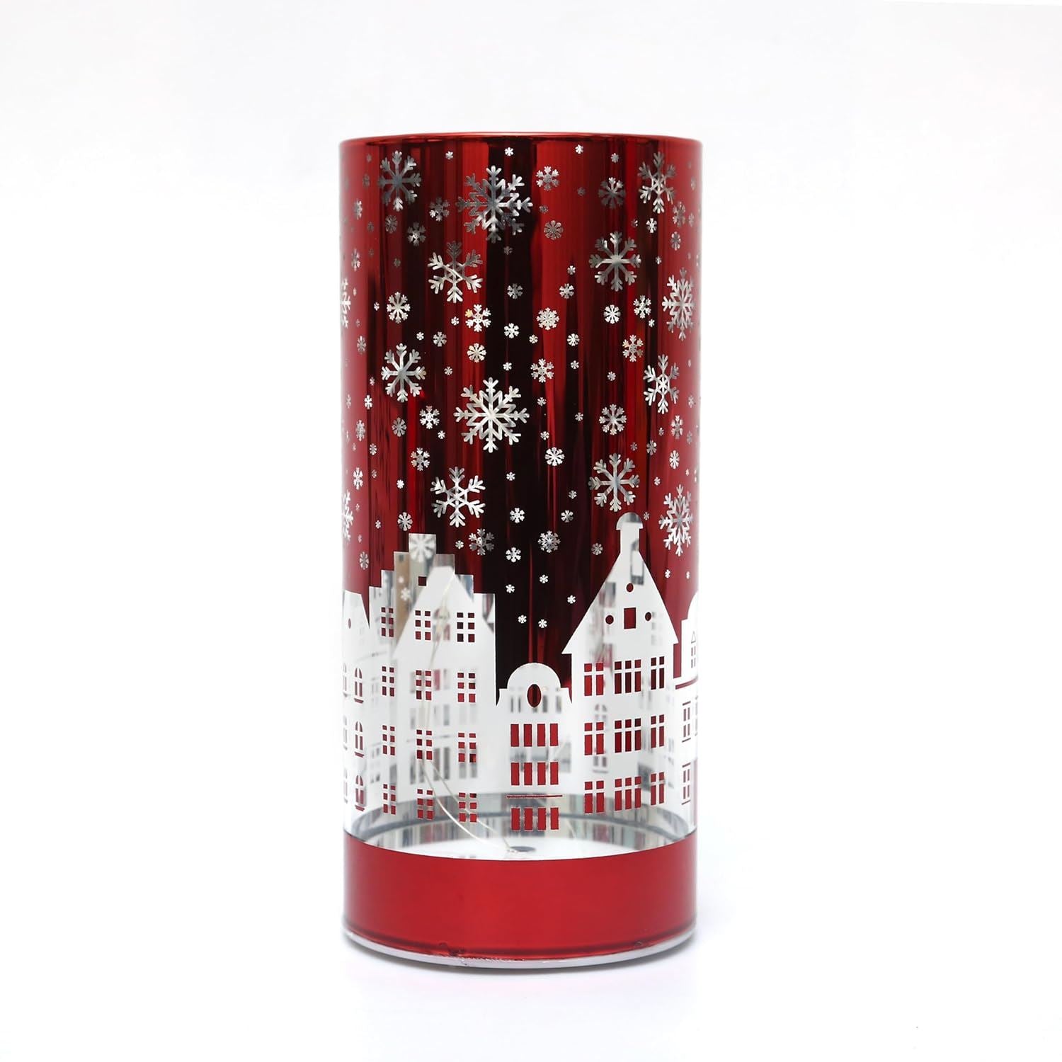 22Cm Christmas Decorated Vase Led Red Glass Vase / Village