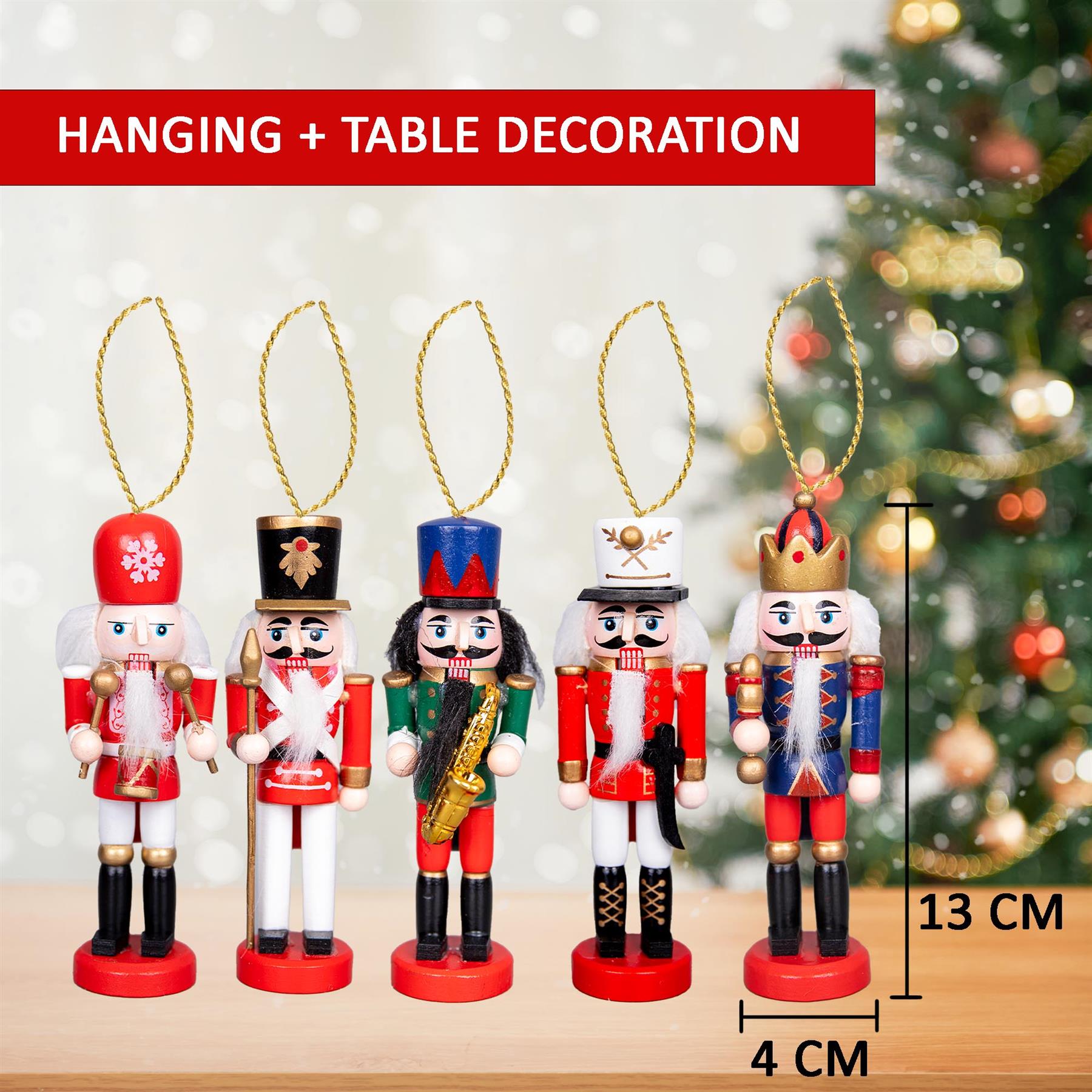 Wooden Nutcrackers Figures Christmas Ornament 5Pcs Set 13Cm