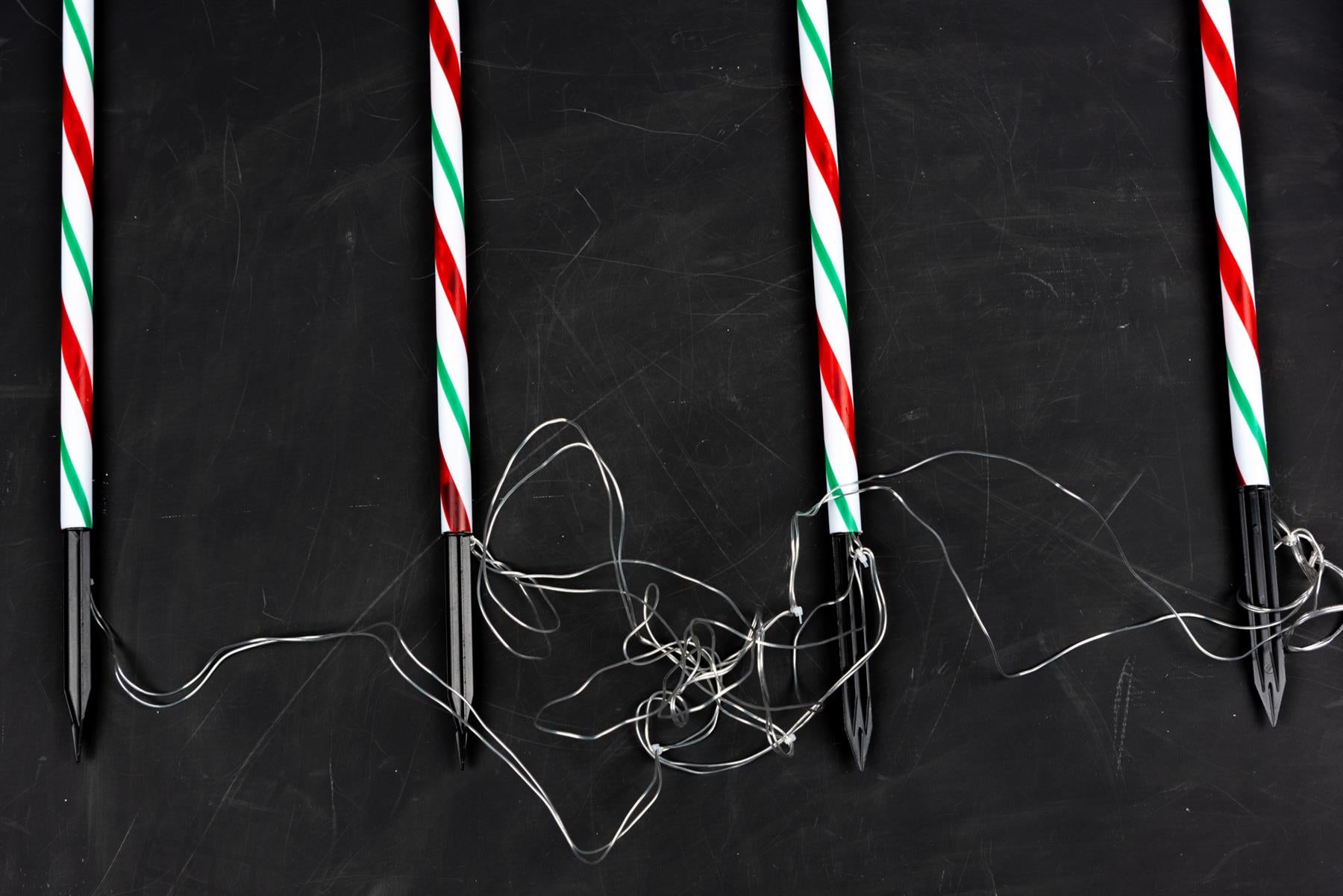 4Pcs Set Led Candy Cane Stake Red, White & Green Stripes 72Cm