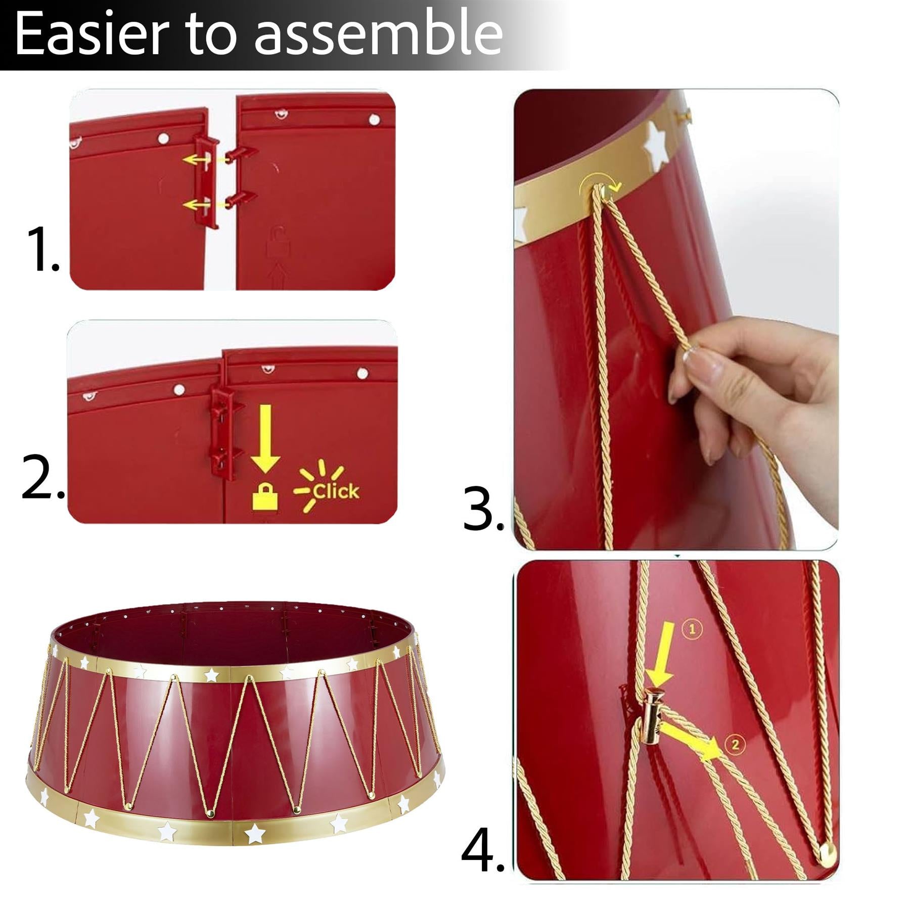 Red Drum Christmas Tree Collar Plastic - Size: Bottom Dia 25.6Inch, Top Dia 21.3Inch,Height 10Inch