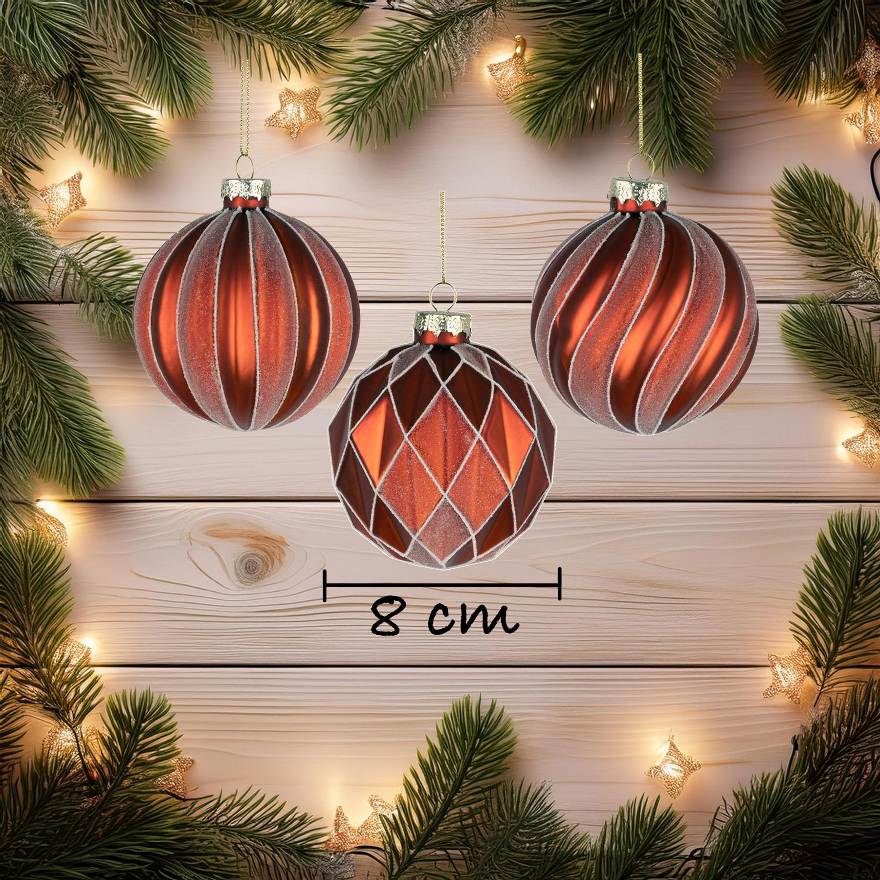 Glass Baubles 12Pcs Set - Red,Amber 6 Assorted Design 8Cm