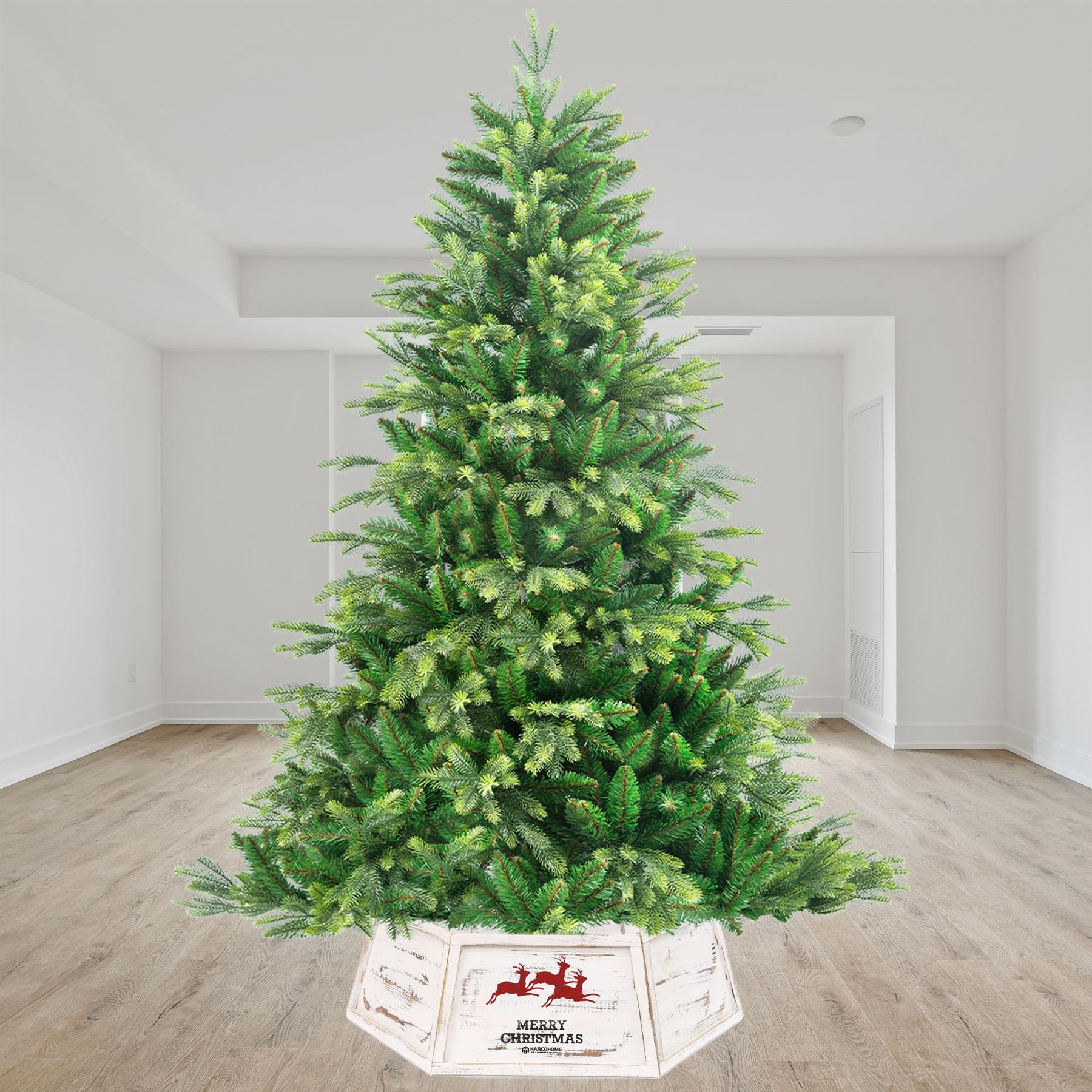 White Hexagon Christmas Tree Collar Wooden - Size: Bottom Dia 31.5Inch, Top Dia 26Inch,Height 9.8 Inch