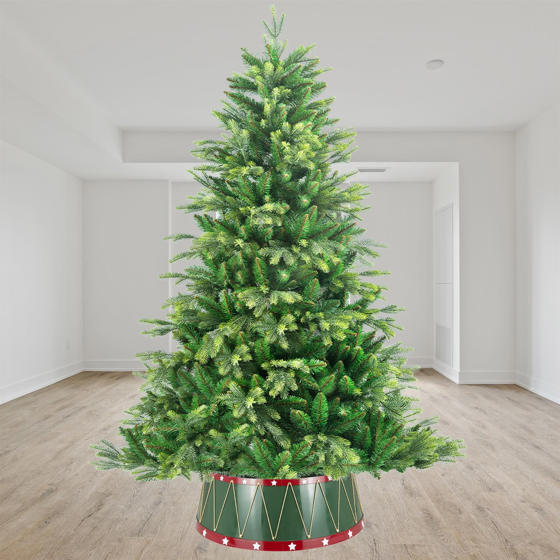 Green Drum Christmas Tree Collar Plastic - Size: Bottom Dia 25.6Inch, Top Dia 21.3Inch,Height 10Inch
