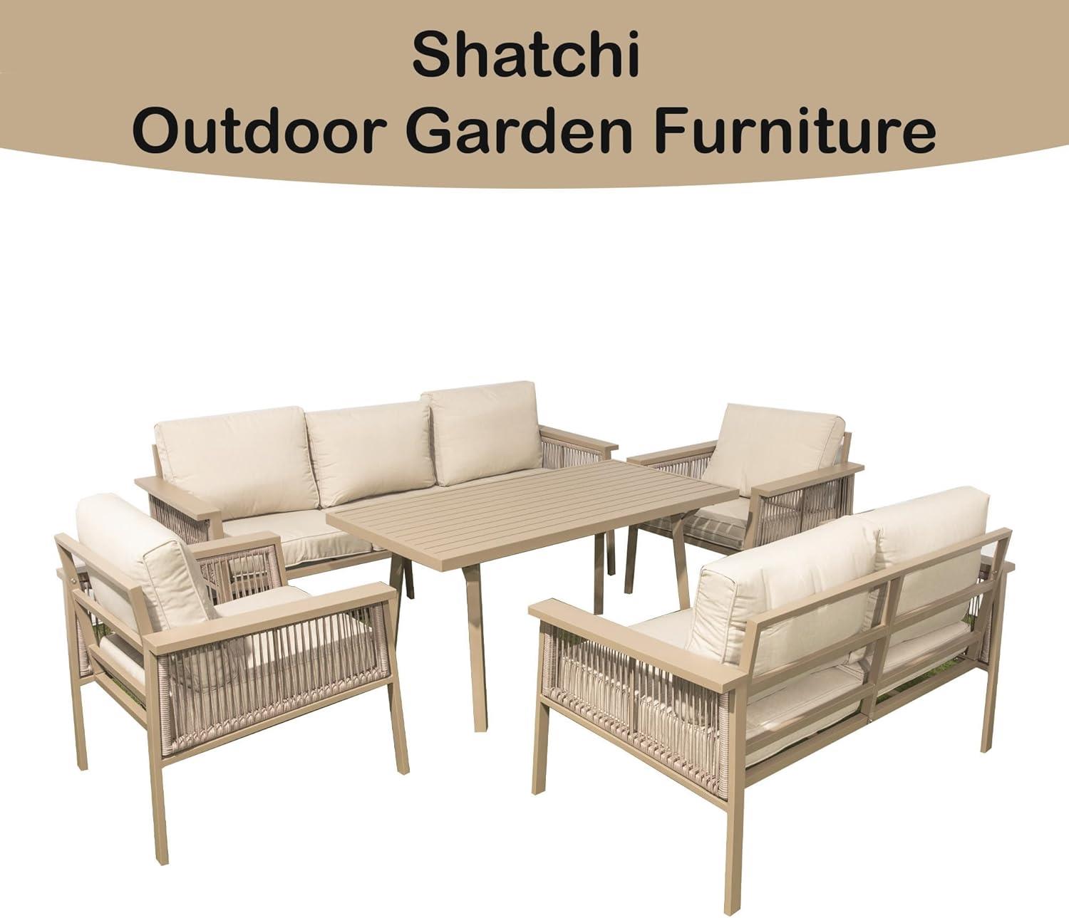 7 Seater Outdoor Garden Sofa Set - Aluminium 5Pcs Garden Furniture Set