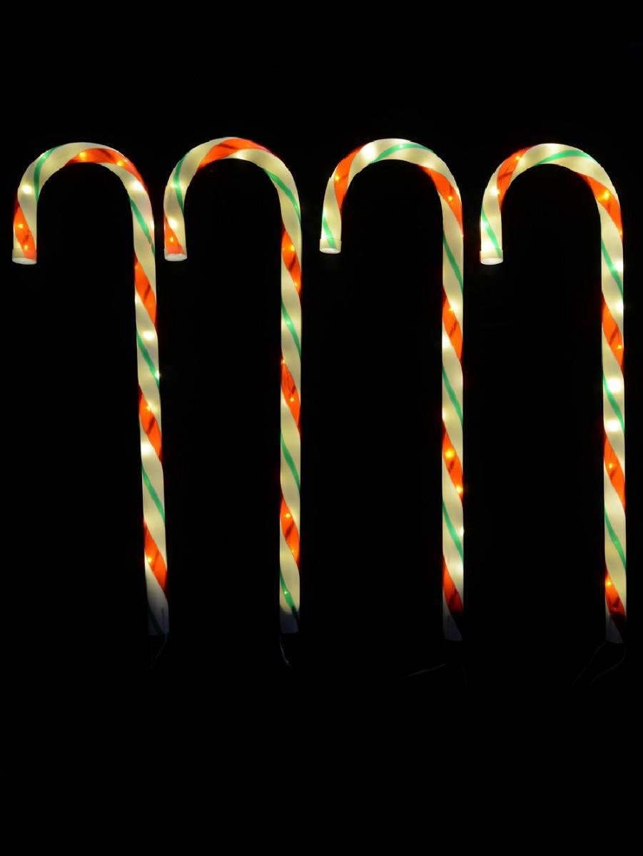 4Pcs Set Led Candy Cane Stake Red, White & Green Stripes 72Cm