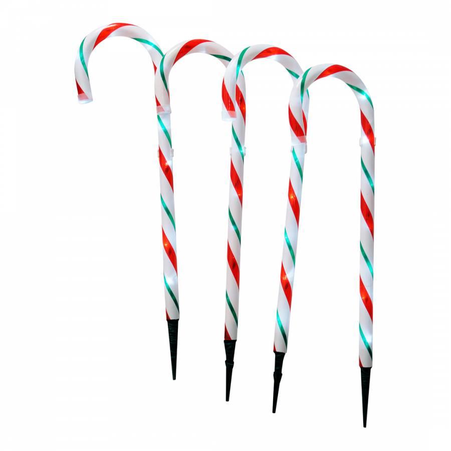 4Pcs Set Led Candy Cane Stake Red, White & Green Stripes 72Cm