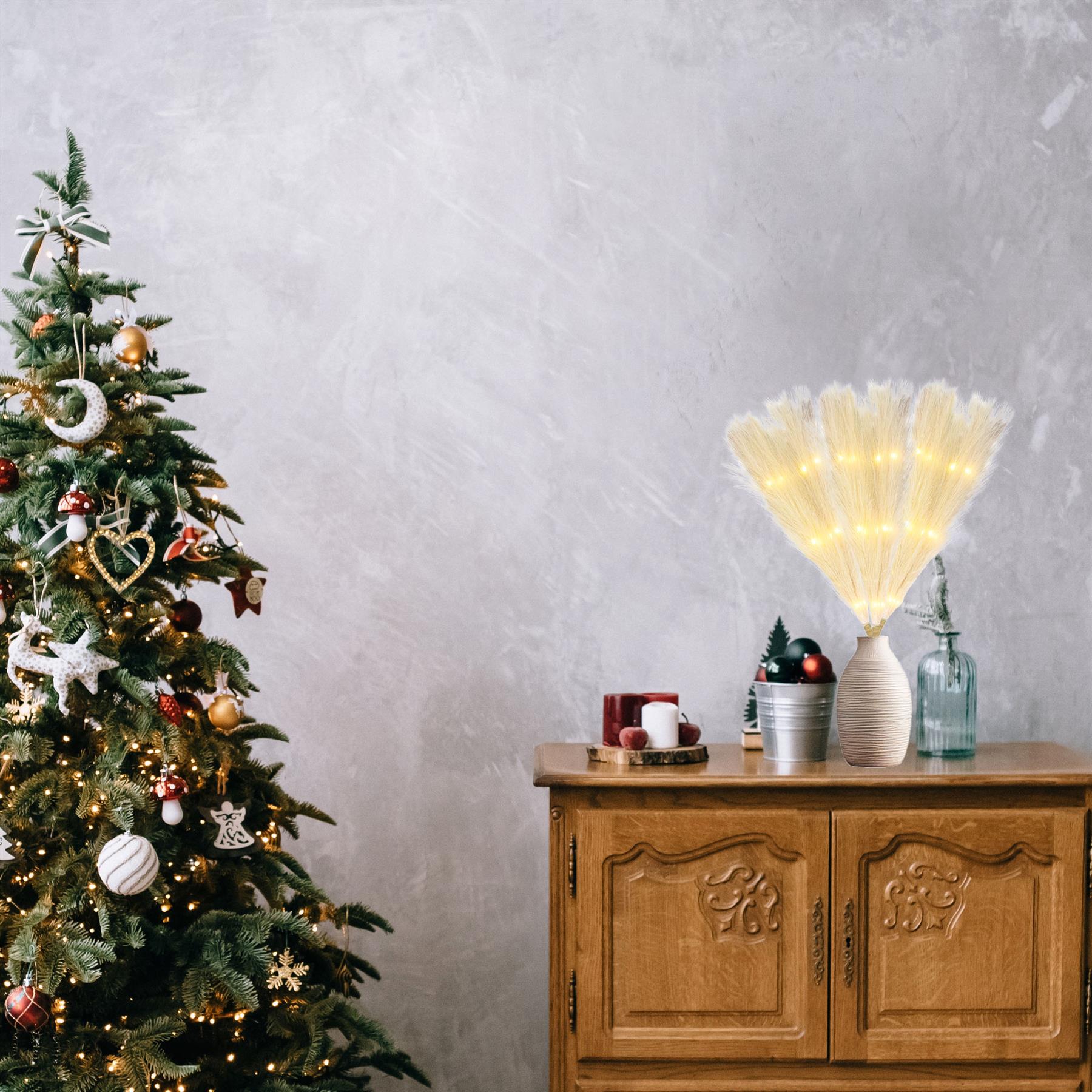 4Pcs 45Cm B/O Pampas Grass Cream W/ 15 Ww Leds