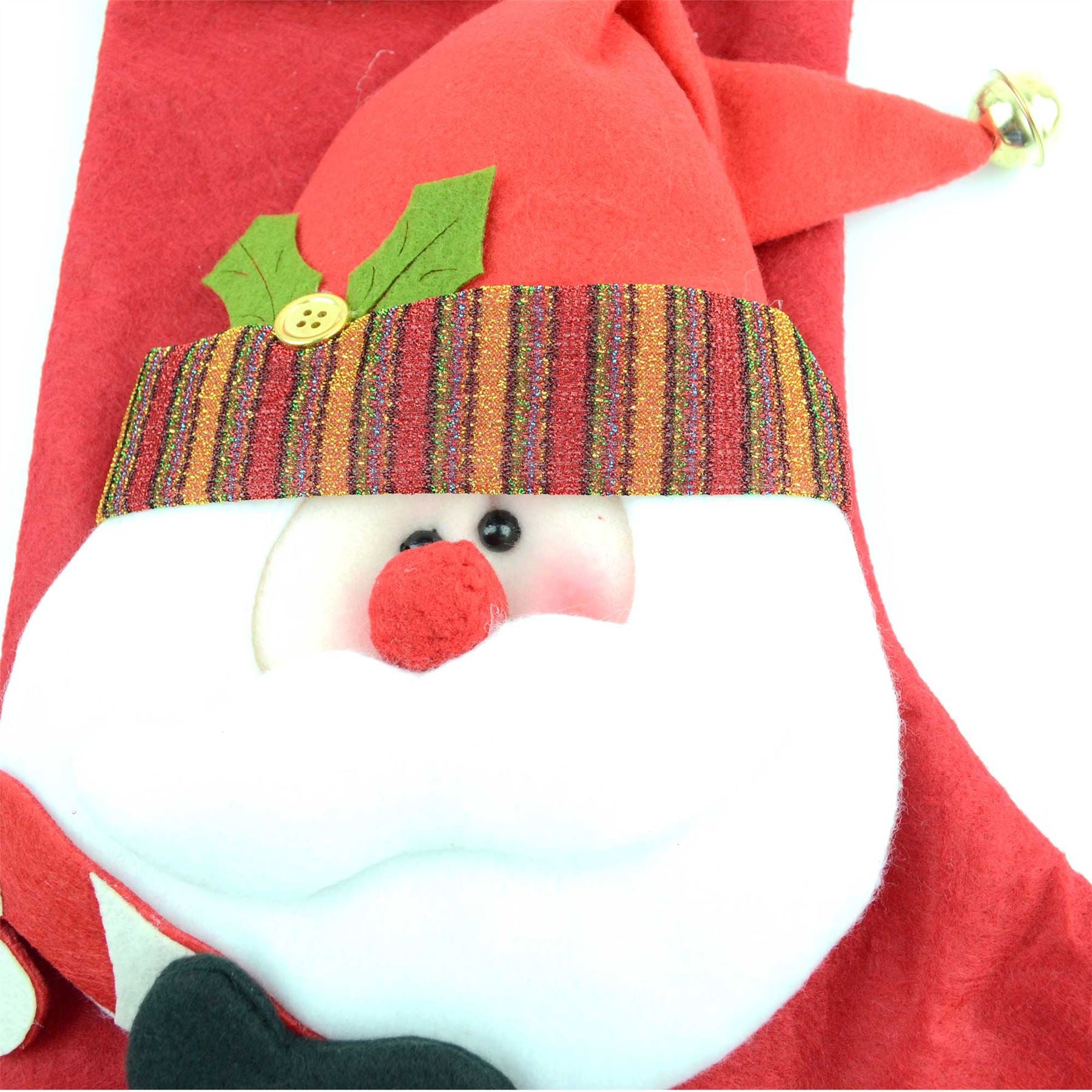 Personalised Luxury 3D Stocking Santa Face And Bell With Photo Pocket Christmas