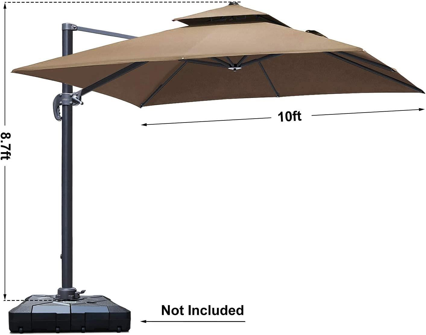 3m Patio Offset Parasol Double Top Square Cantilever Umbrella 360° Rotation Khaki