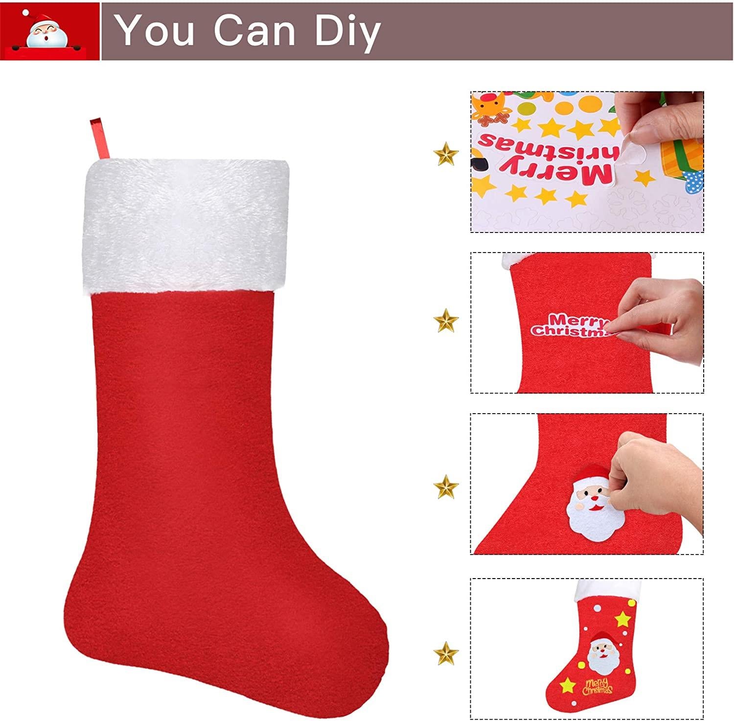 5 Pcs Christmas Santa Stocking Red Felt Hanging Sack Xmas Gift Present Bag Traditional 38Cm