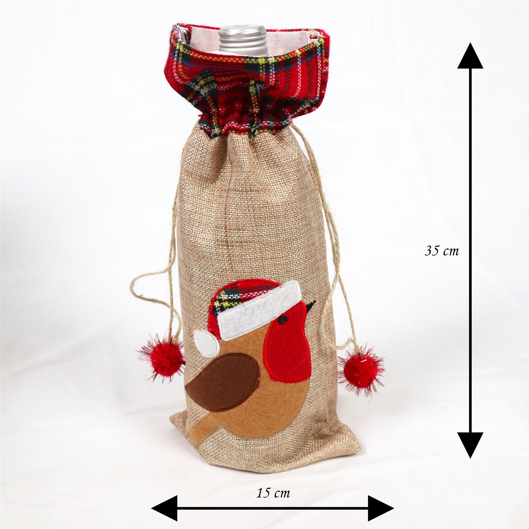 Christmas Wine Bottle Cover Robin 15X35Cm