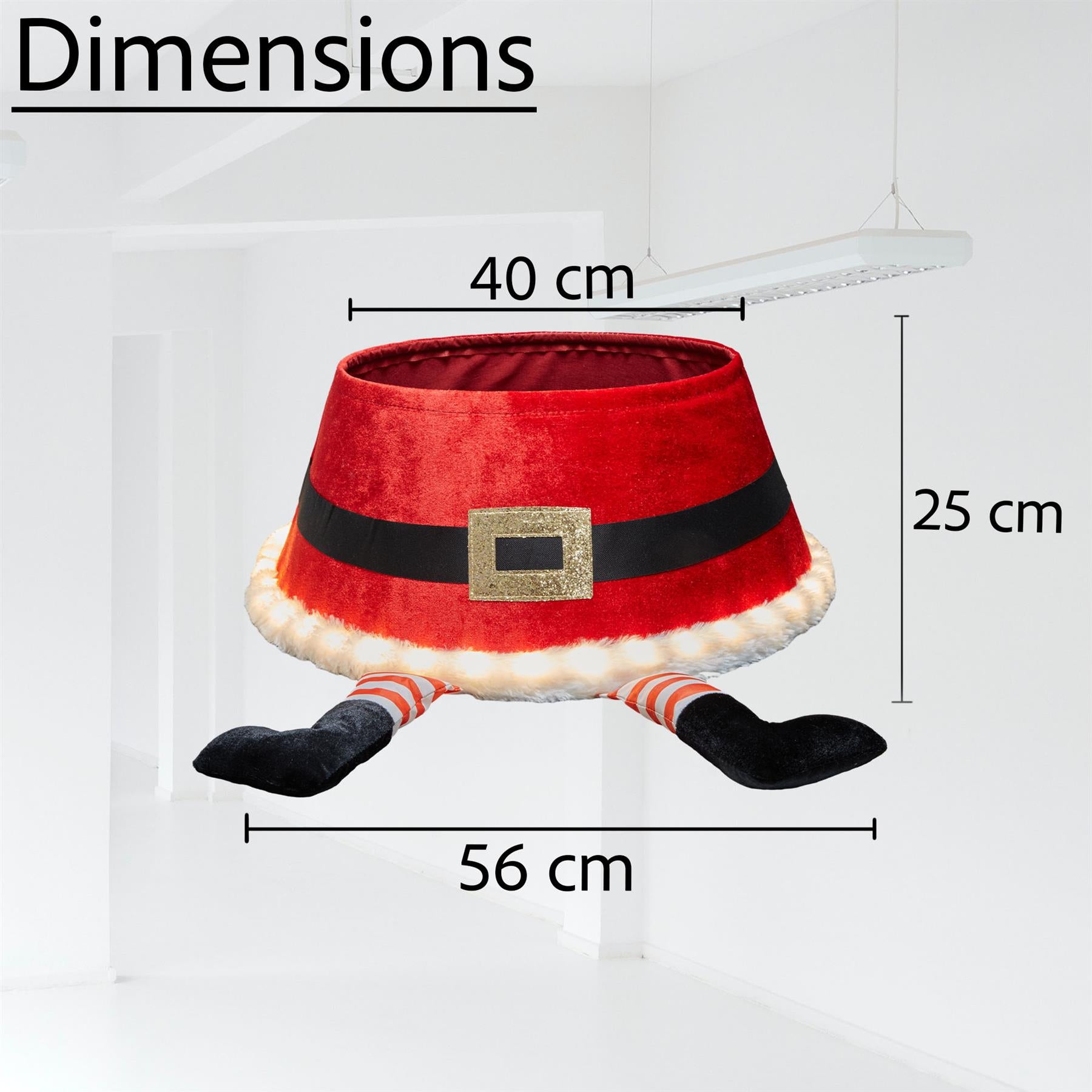 Red Led Santa Round Christmas Tree Collar - Fabric - Size: Bottom Dia 22Inch, Top Dia 15.7Inch,Height 9.8 Inch