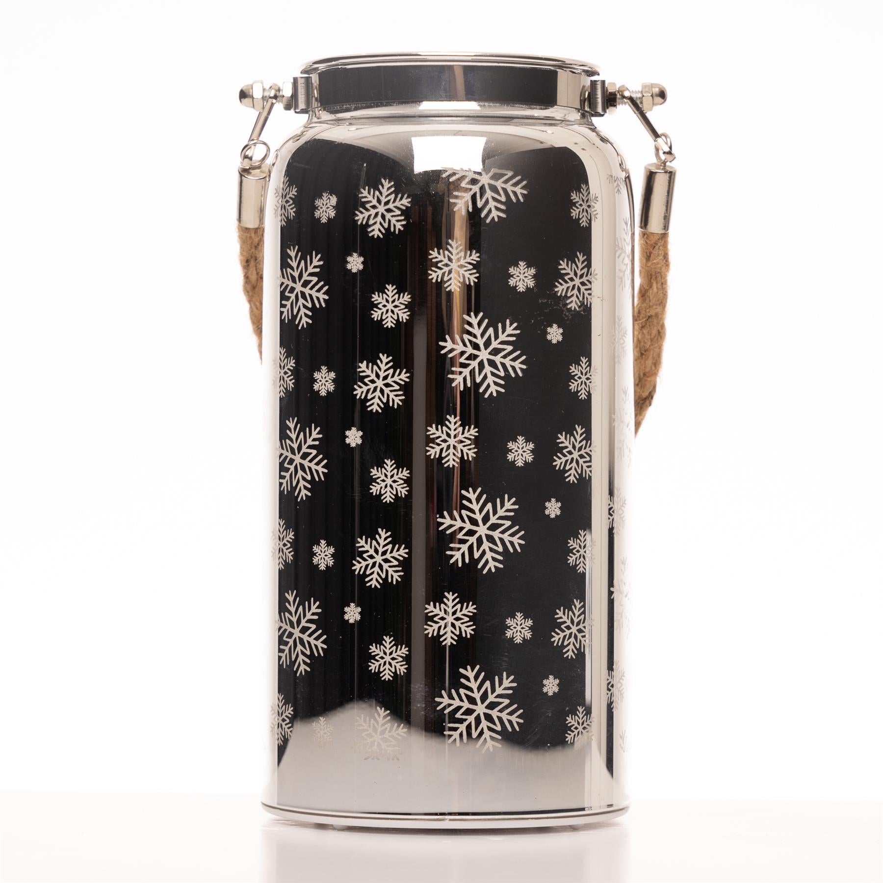 20Cm Christmas Decorated Jar Table Snowflakes Design Silver Lantern