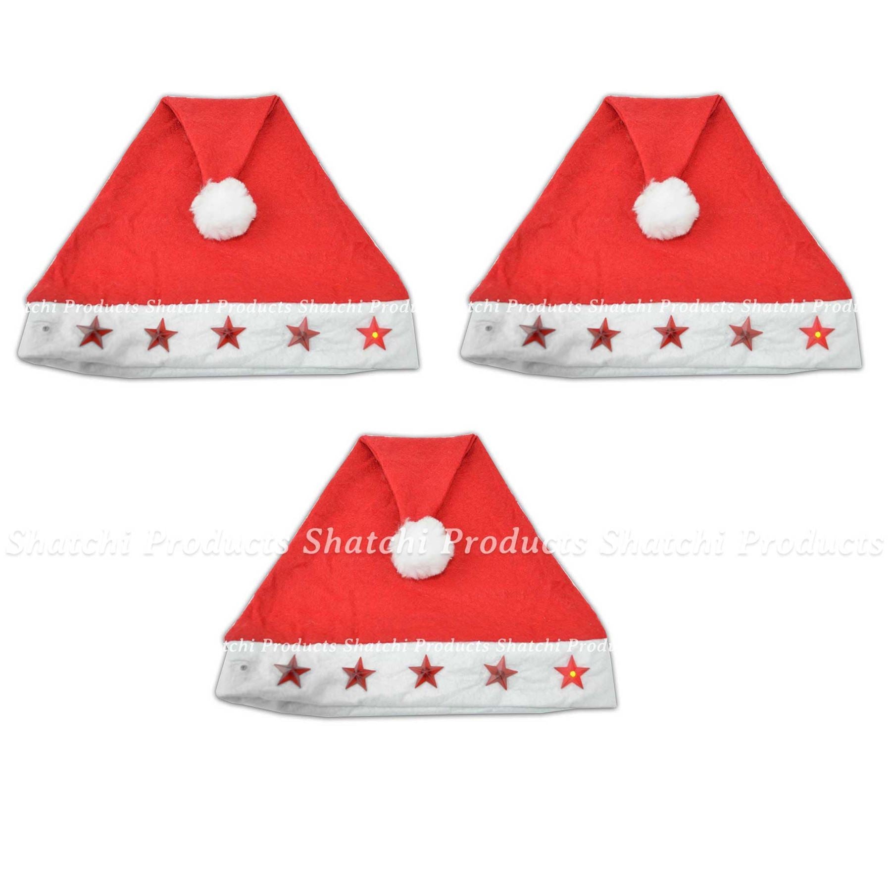 10 Pcs Father Christmas Santa Hat With Flashing Lights Fancy Dress Costume Accesorise