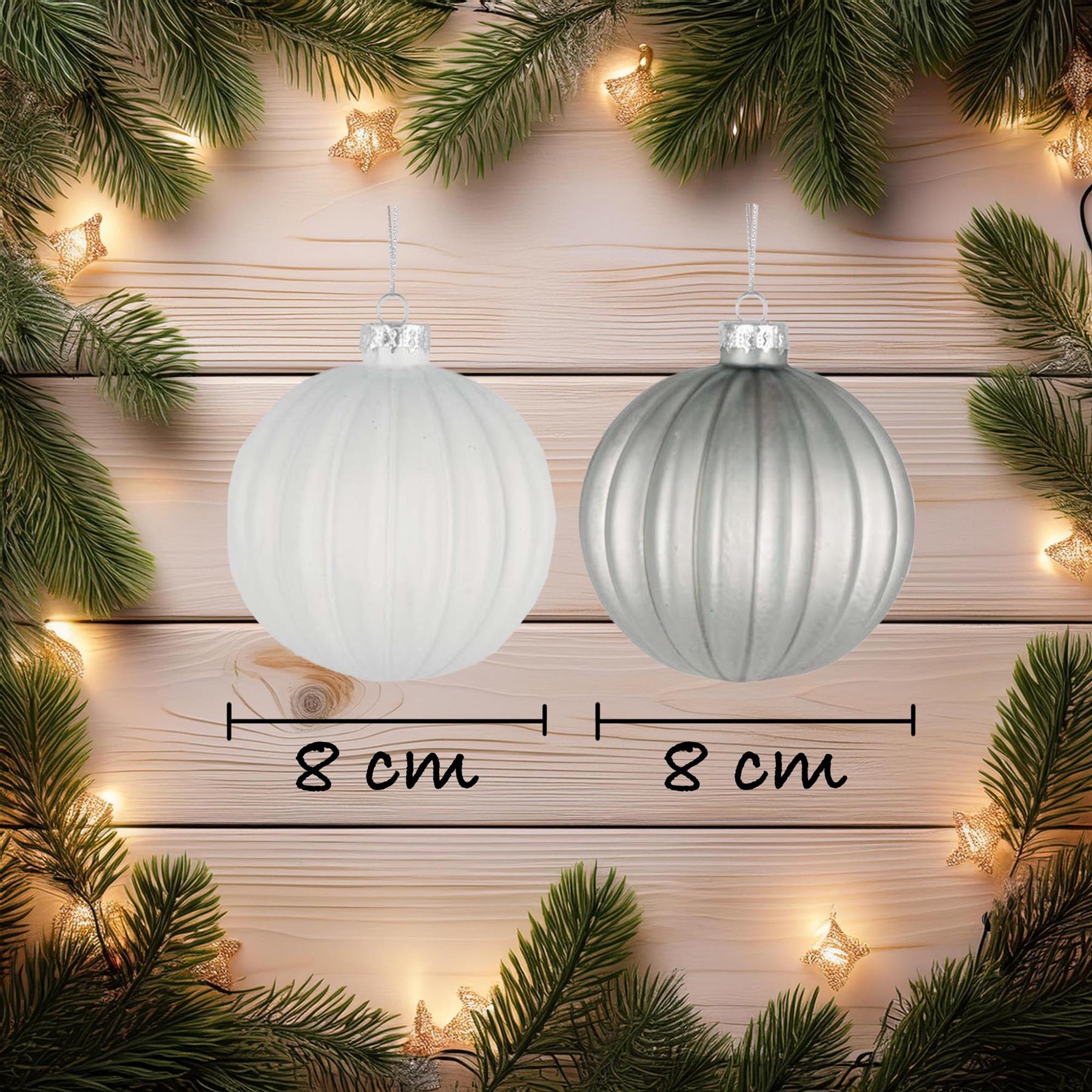Glass Baubles 12Pcs Set - Pearlchampagne,White,Silver 4 Assorted Design 8Cm