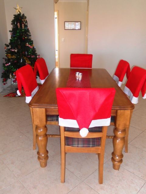 2Pcs Christmas Chair Cover Santa Hat Xmas Party Dinner Seat Cover Xmas D???Cor