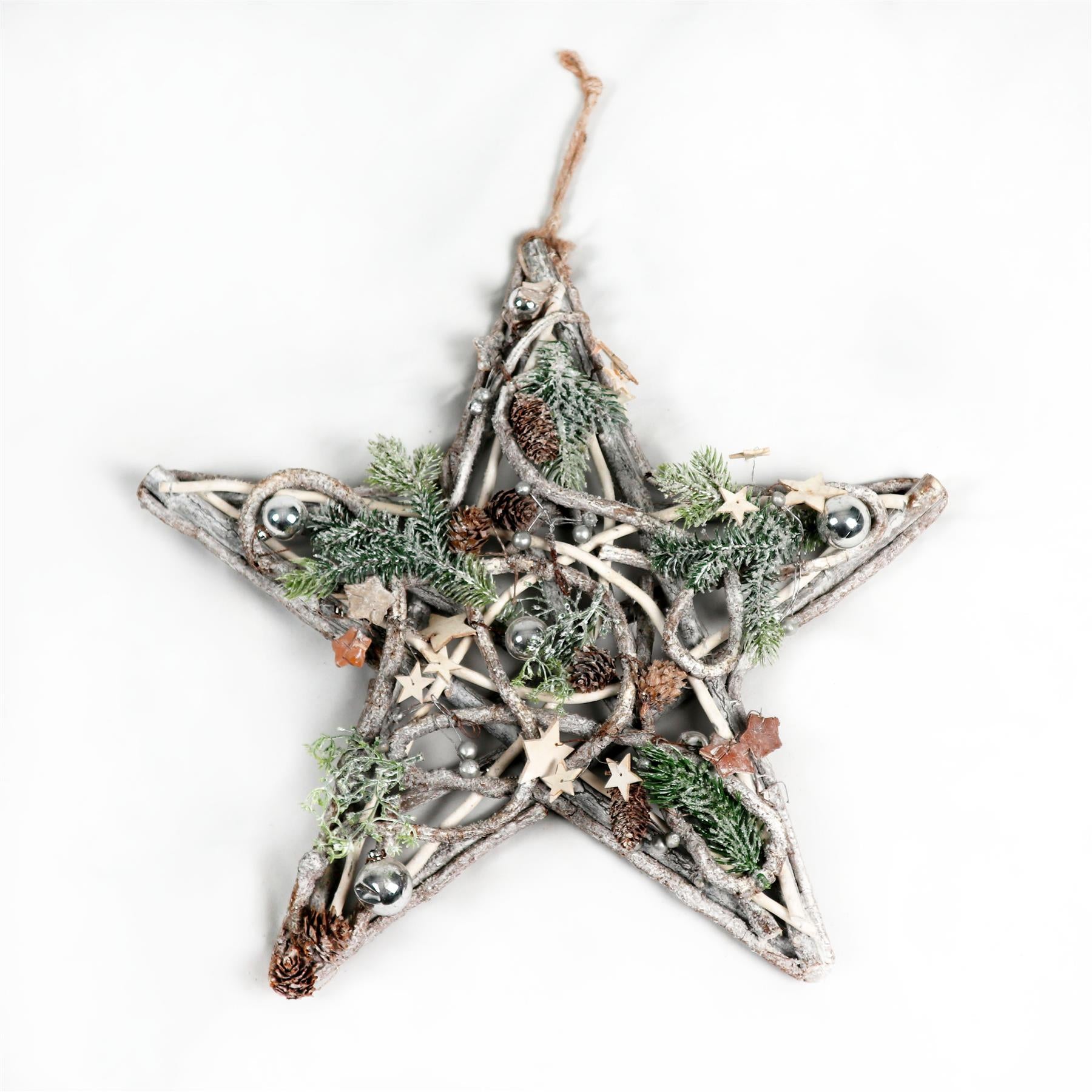 B/O Wooden Star Hanging Decorations With 20 Leds 45Cm
