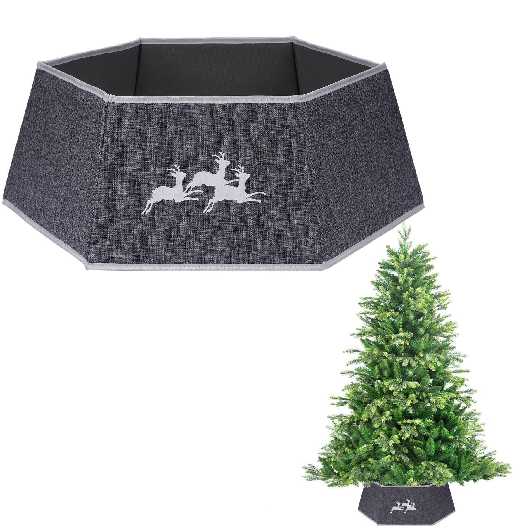 Grey Hexagon Christmas Tree Collar Fabric - Size: Bottom Dia 26.8Inch, Top Dia 20.75Inch,Height 9.8 Inch