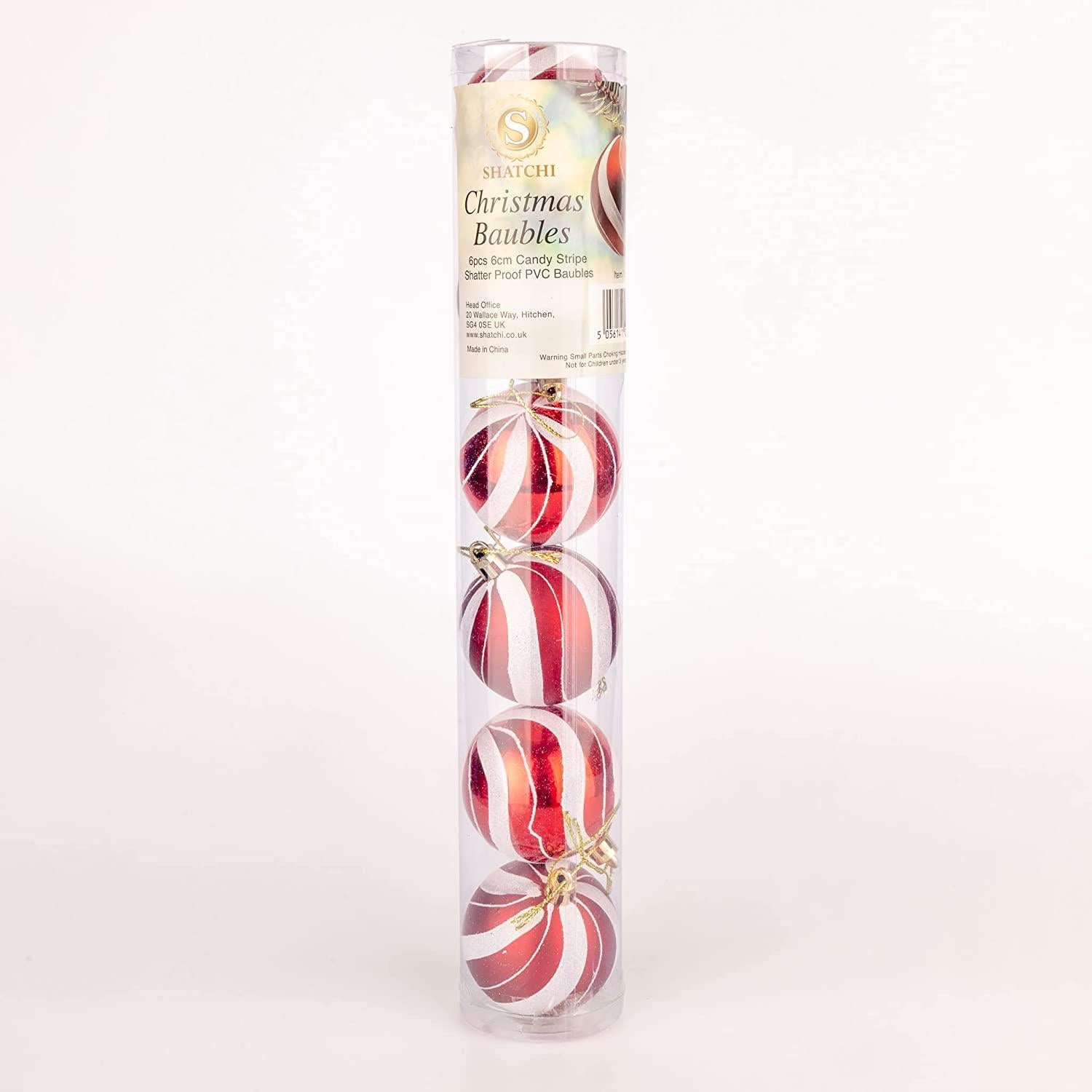 Baubles Candy Stripe 6Cm 6Pcs Set Pvc